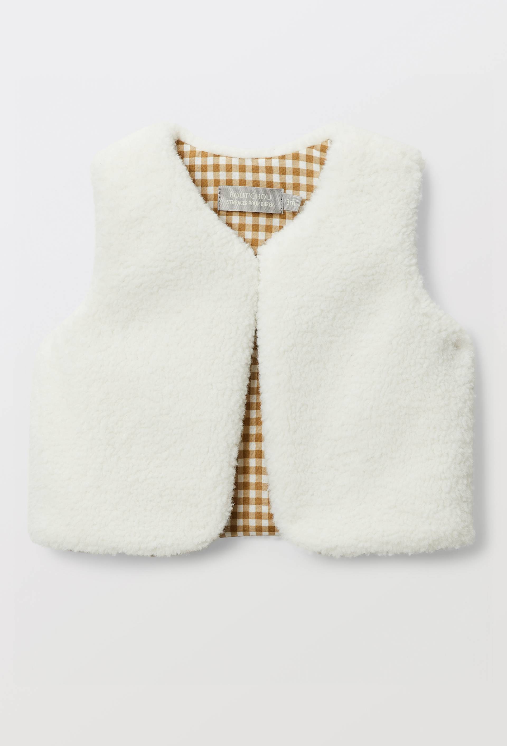 Gilet sans manches uni effet sherpa, Ecru, large image number 0.0
