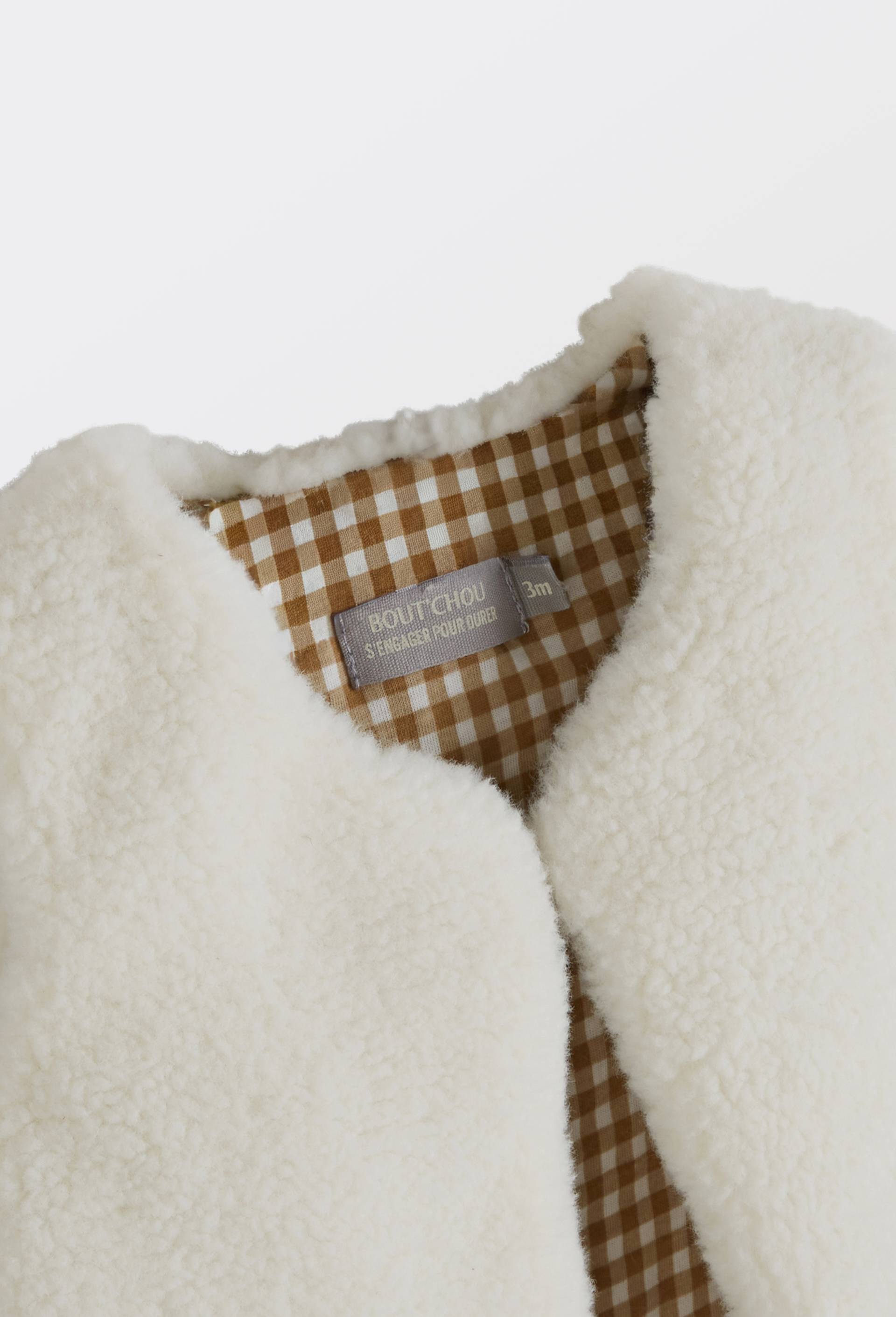 Gilet sans manches uni effet sherpa, Ecru, large image number 2.0
