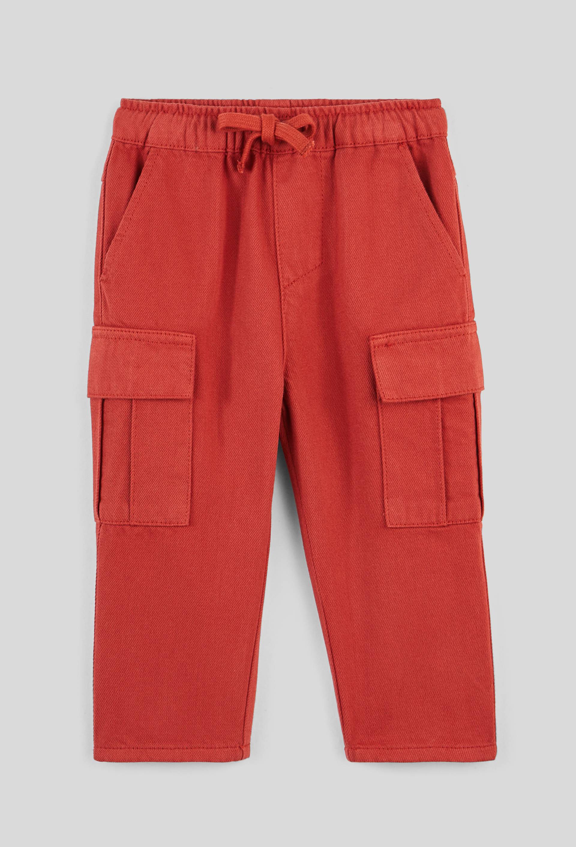 Pantalon en twill uni en coton BIO., Rouge fonc&eacute;, large image number 0.0