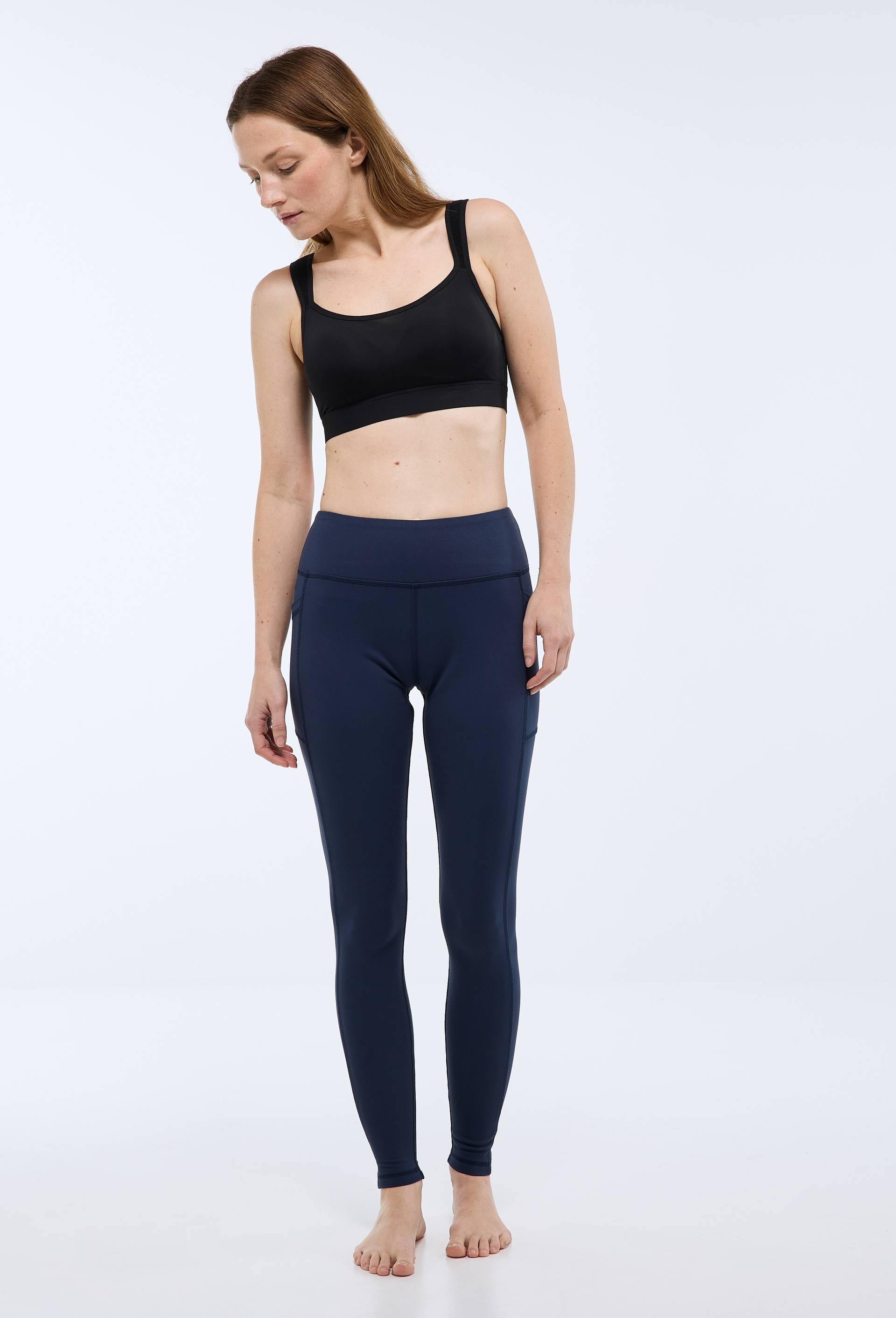 Legging de sport effet peau de p&ecirc;che avec poches, Bleu fonc&eacute;, swatch image