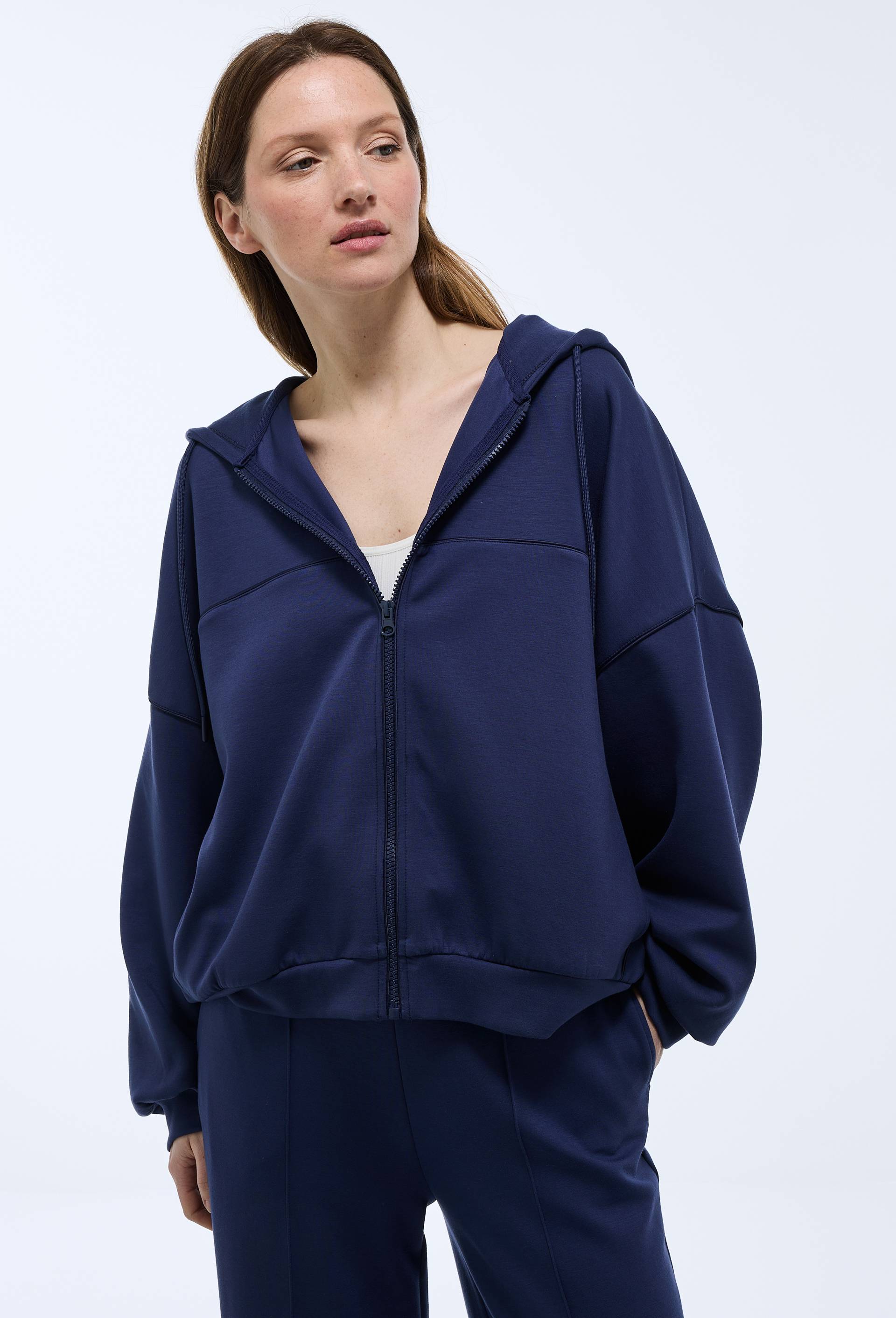 Veste de sport unie en molleton technique, Bleu foncé, large image number 0