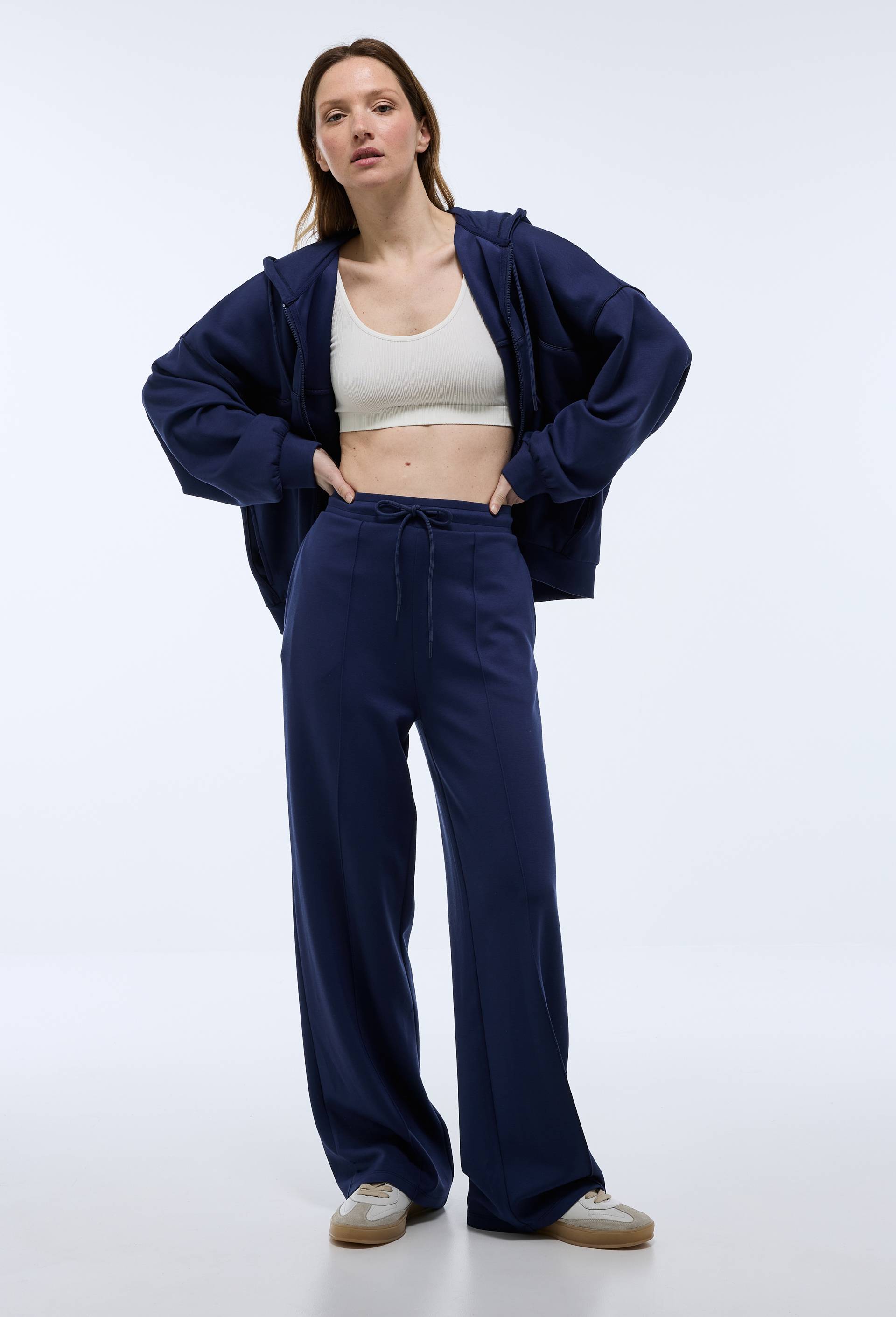 Pantalon de sport uni en molleton technique, Bleu fonc&eacute;, large image number 0