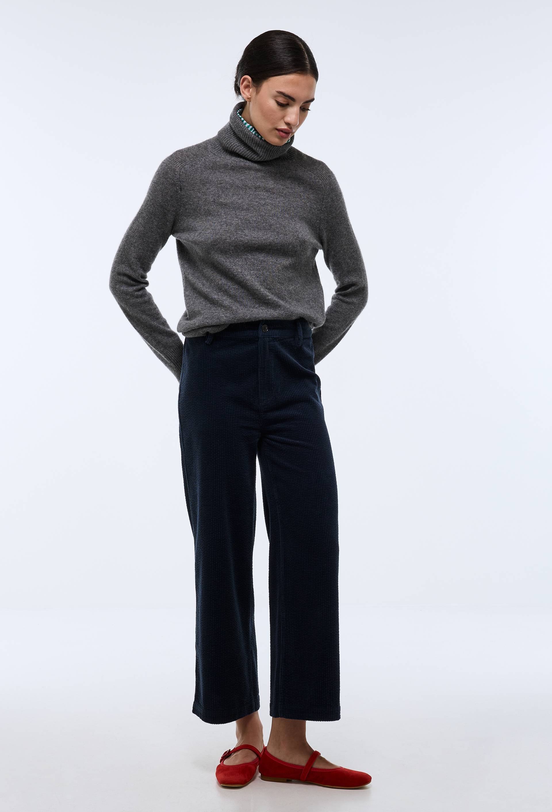 Pantalon large en velours, Bleu foncé, swatch image