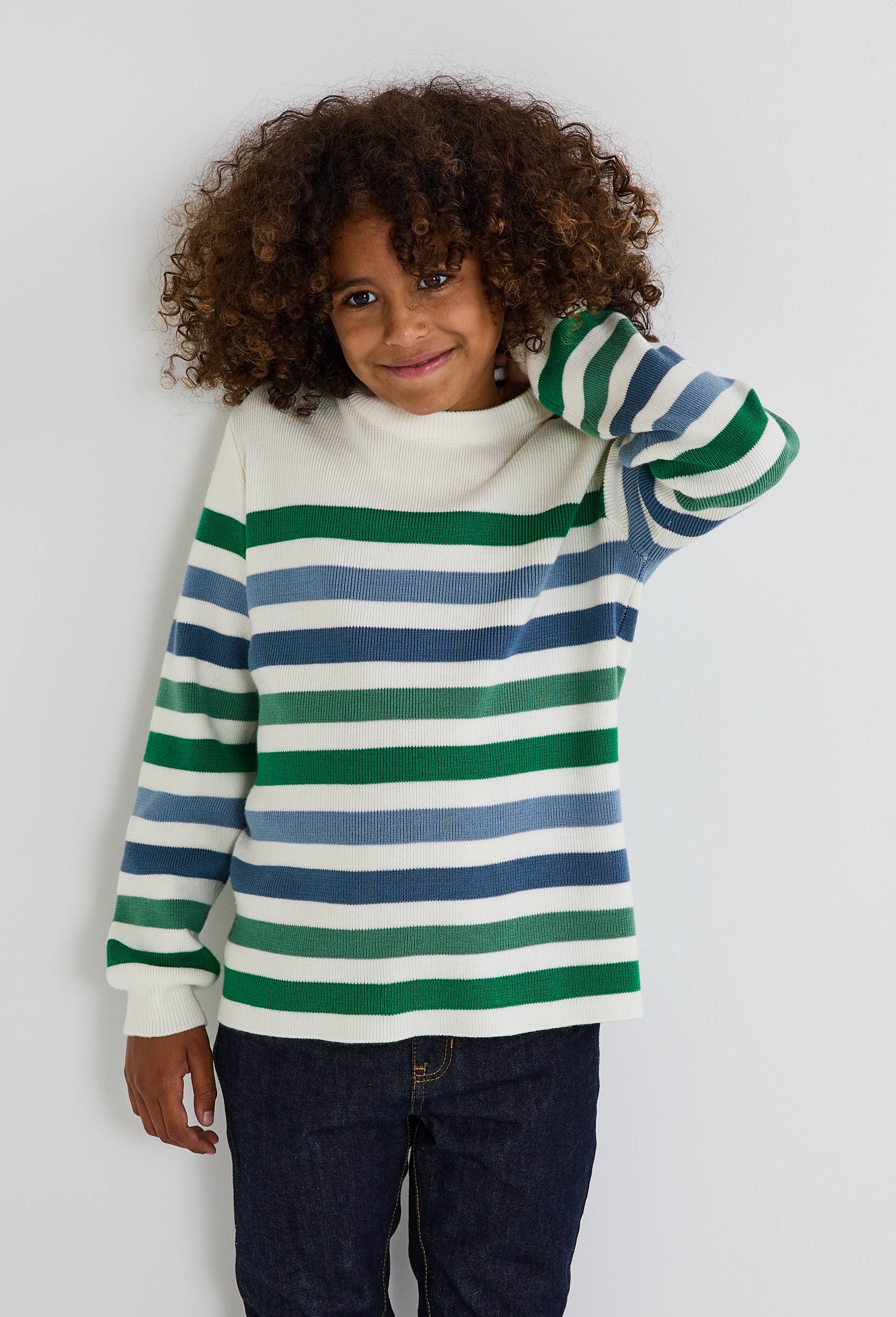 Pull rayé contenant de la laine, Vert, swatch image