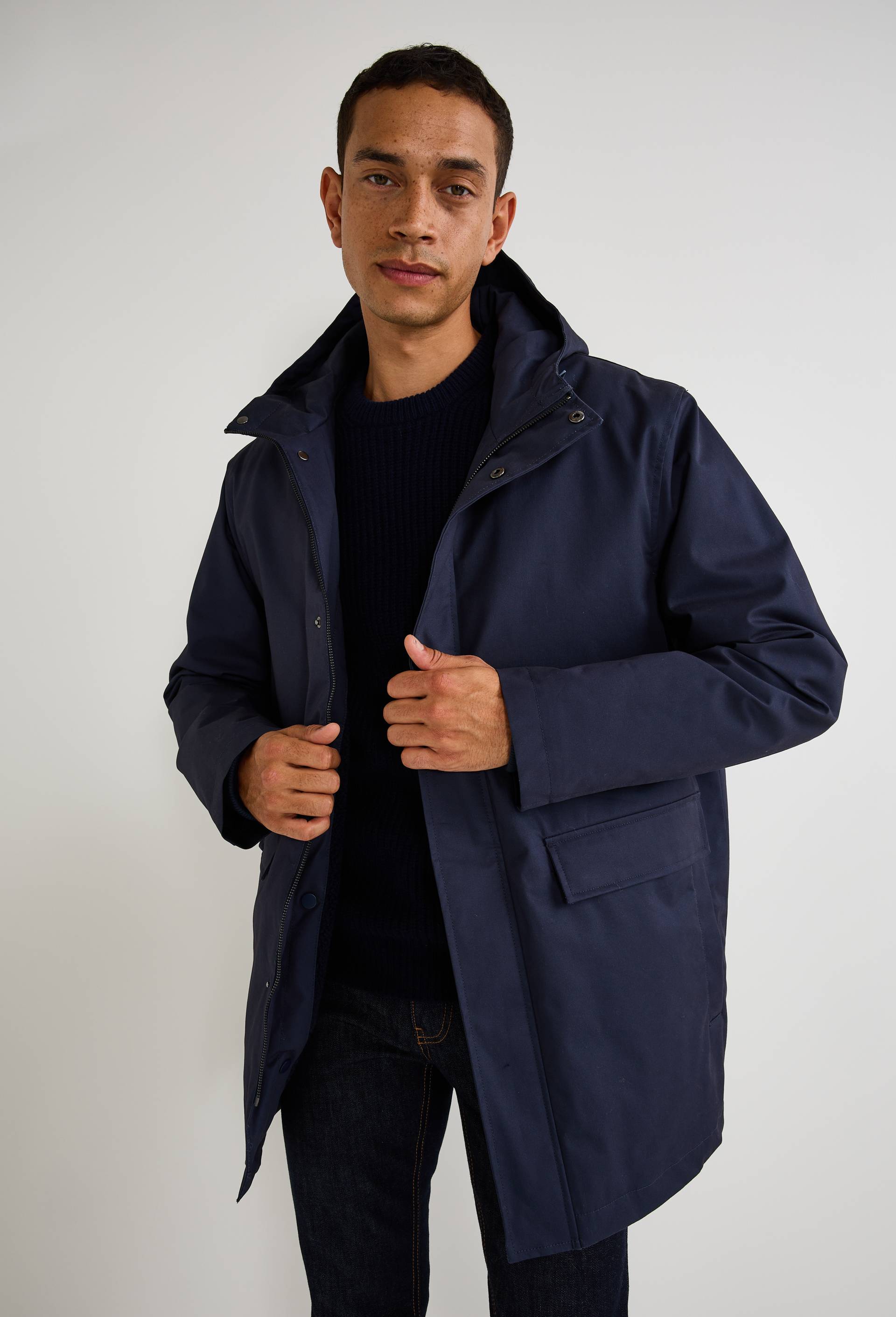 Parka &agrave; capuche en coton, Bleu fonc&eacute;, large image number 0