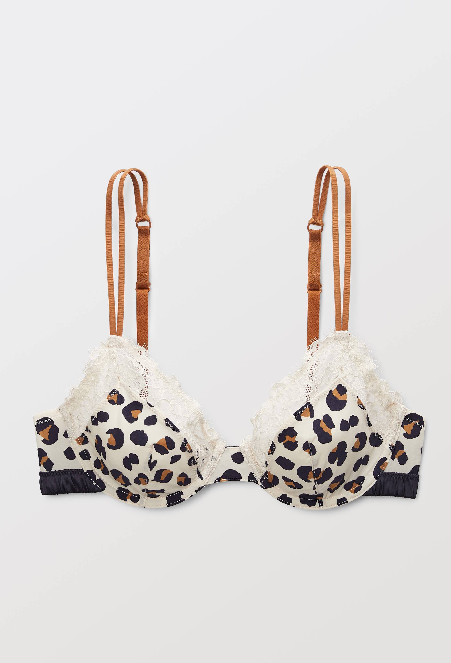 Soutien-gorge corbeille balconnet ZOE en microfibre imprim&eacute;e et dentelle, Ecru, large image number 2