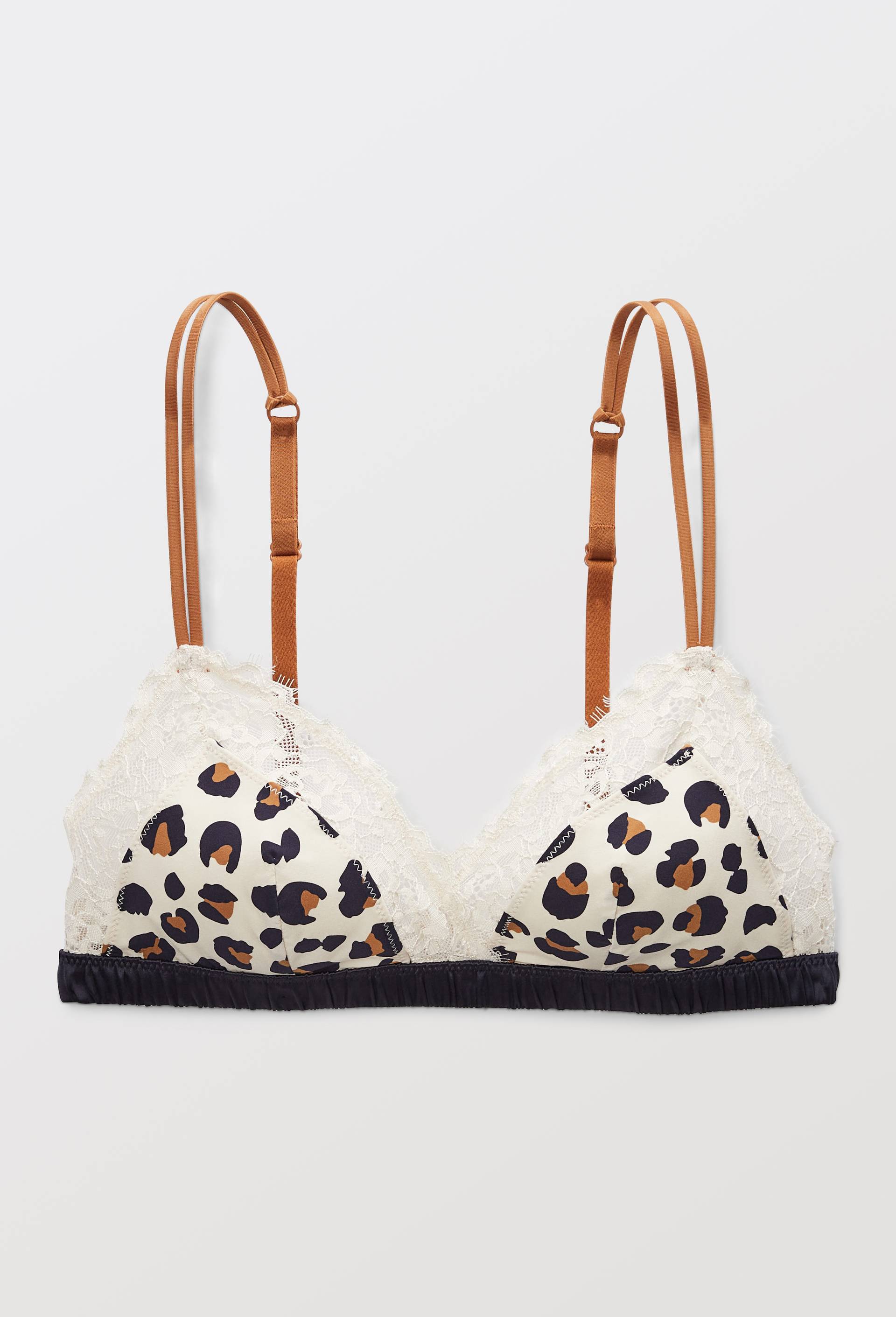 Soutien-gorge triangle ZOE en microfibre imprim&eacute;e et dentelle, Ecru, large image number 3