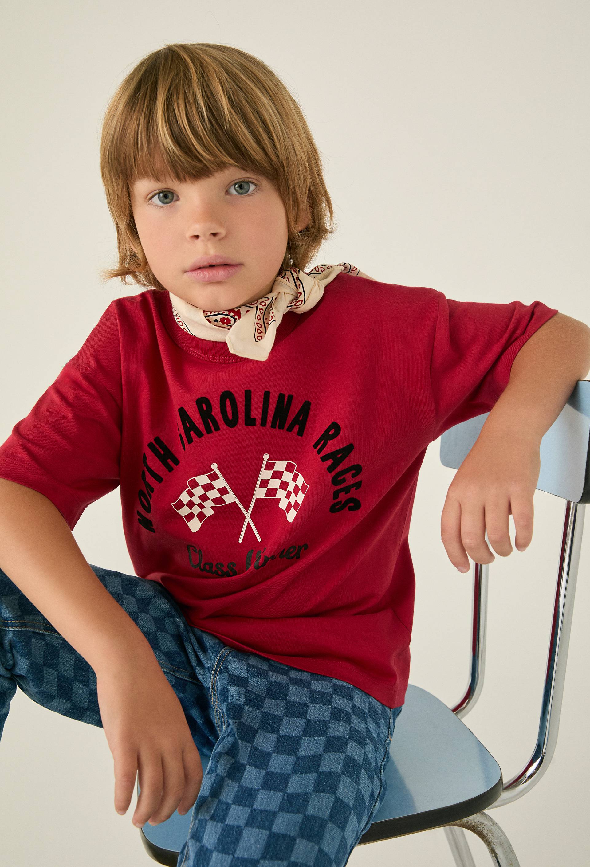 T-shirt manches courtes teint avec effet vintage en coton BIO, Rouge, large image number 0