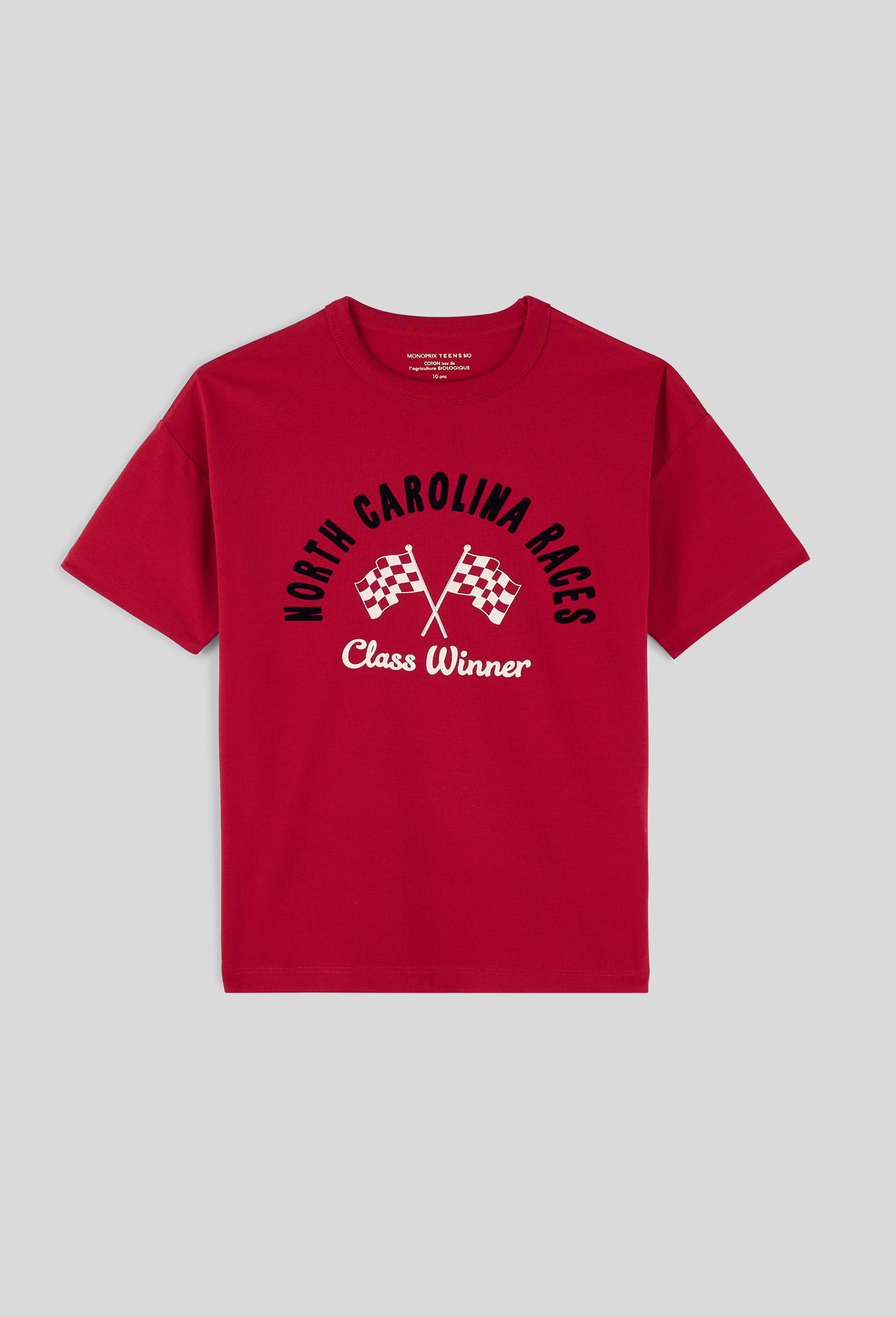 T-shirt manches courtes teint avec effet vintage en coton BIO, Rouge, large image number 2