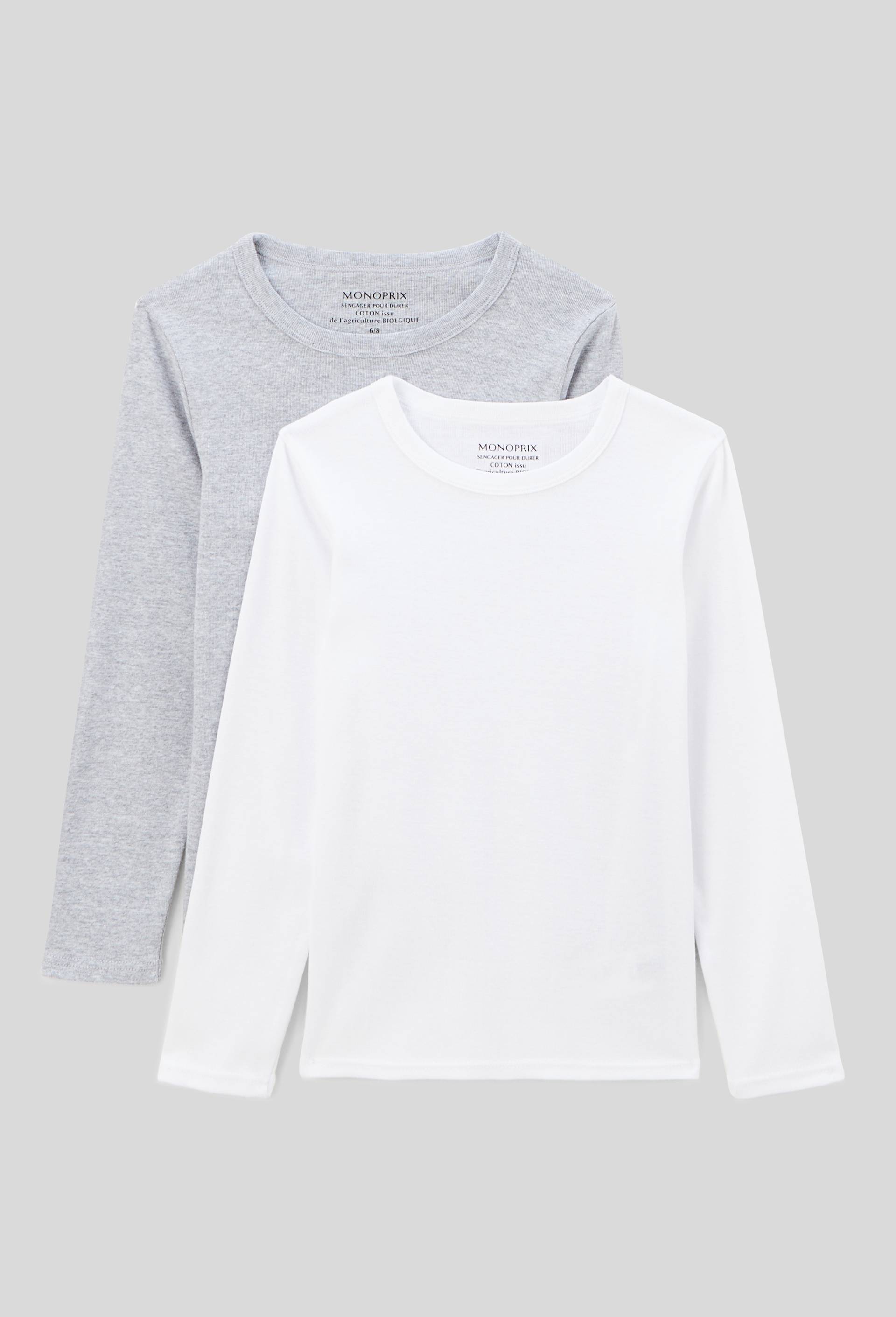 Lot de 2 t-shirts manches longues unis en coton BIO GOTS, Blanc, large image number 0