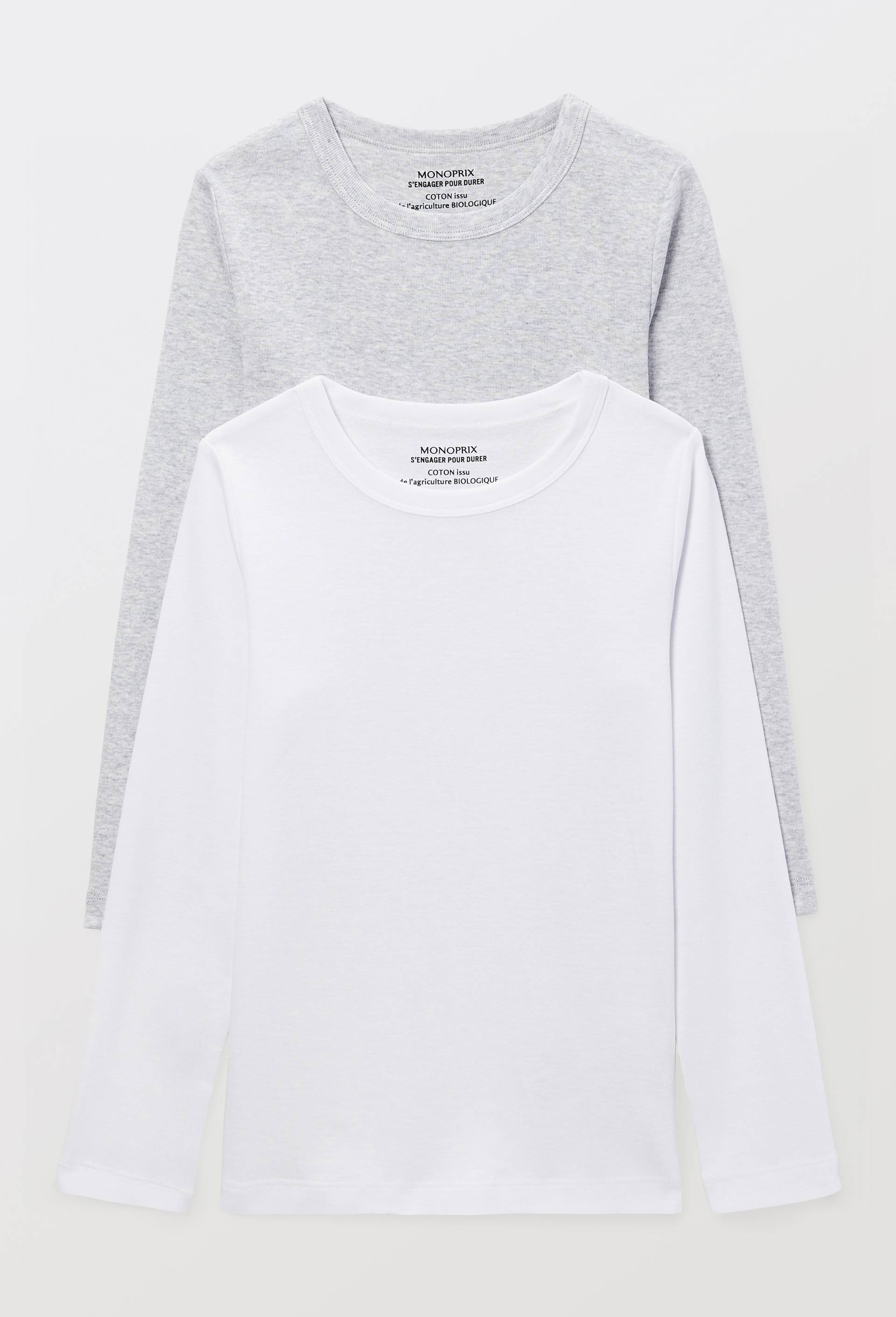 Lot de 2 t-shirts manches longues unis en coton BIO GOTS, Blanc, large image number 0