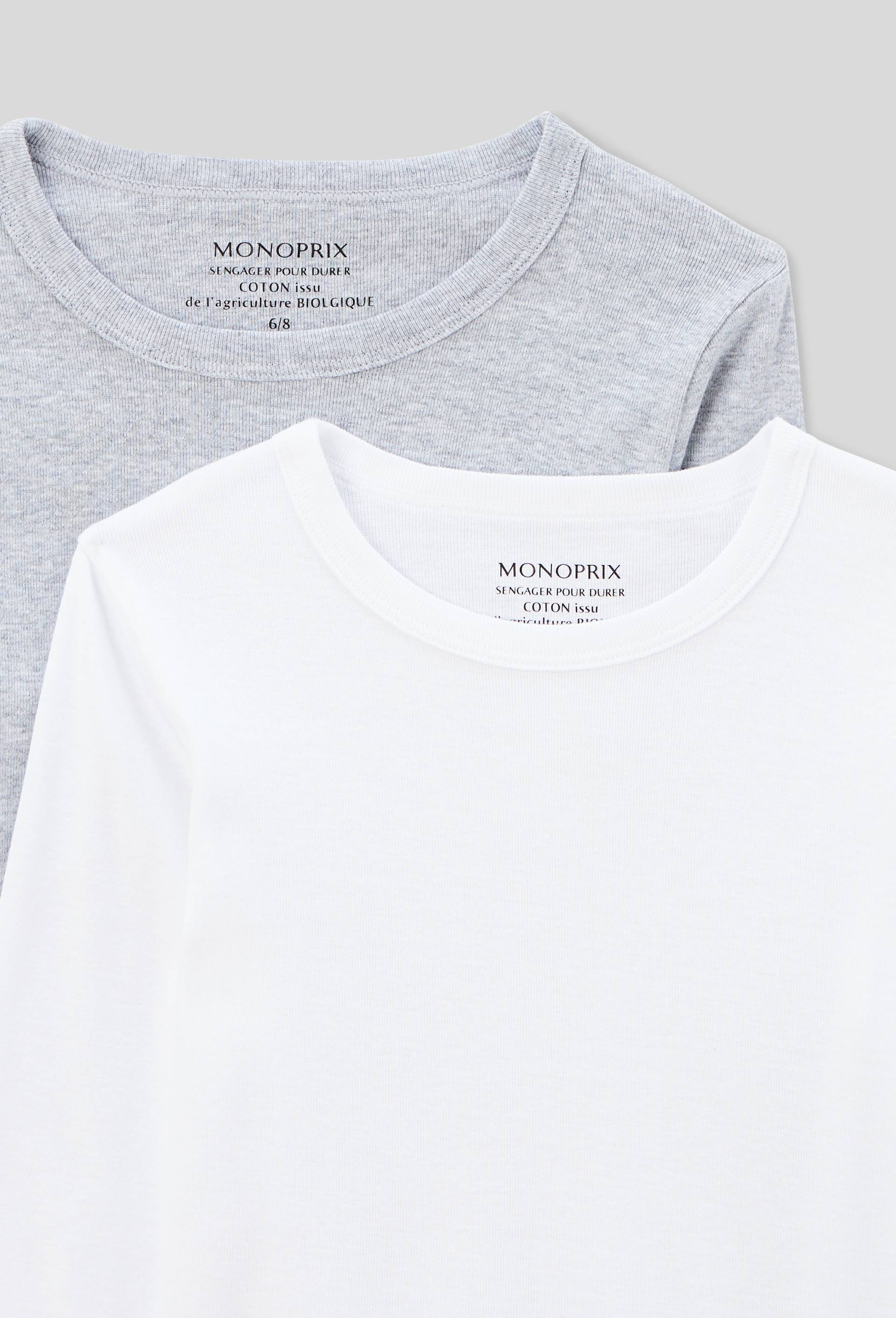 Lot de 2 t-shirts manches longues unis en coton BIO GOTS, Blanc, large image number 2