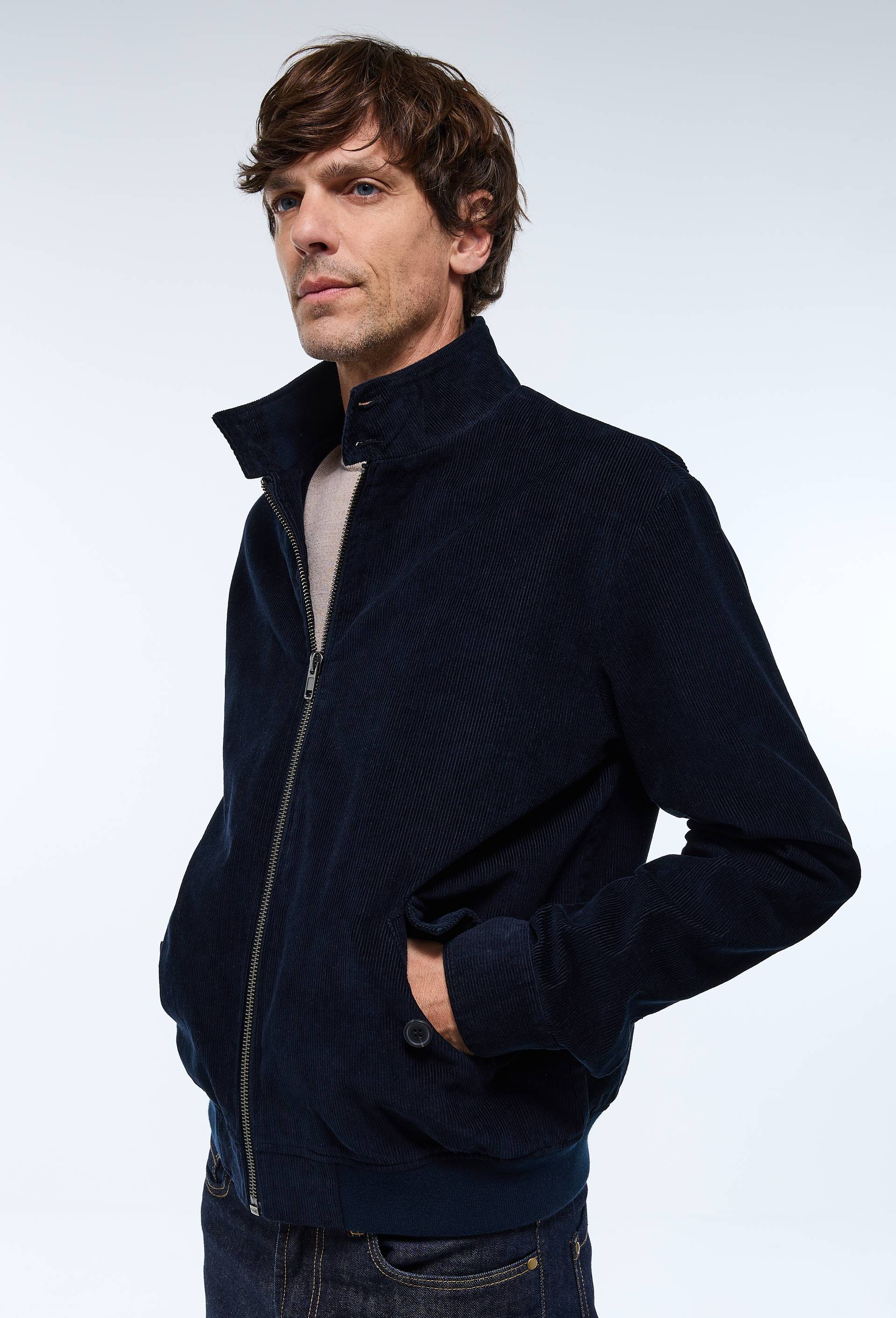 Veste col montant en velours, Bleu fonc&eacute;, large image number 3
