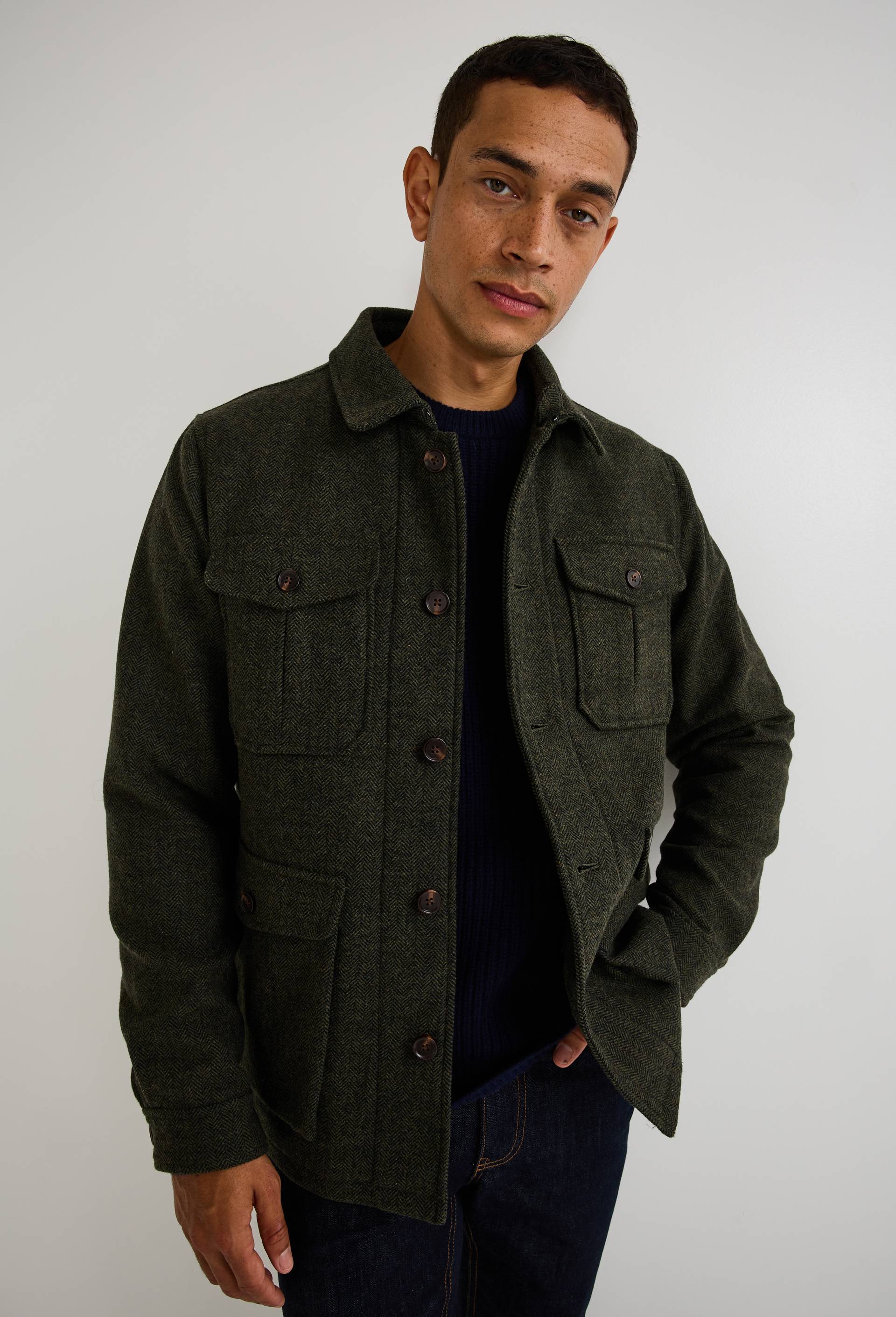 Veste en laine &agrave; chevrons, Vert fonc&eacute;, large image number 2.0