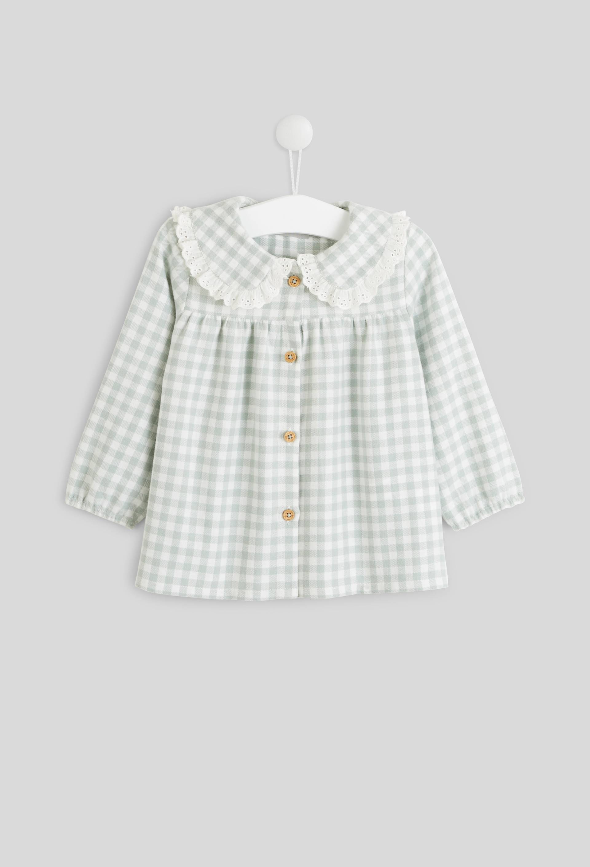 Blouse &agrave; col &agrave; carreaux en coton BIO GOTS, Vert fonc&eacute;, large image number 0