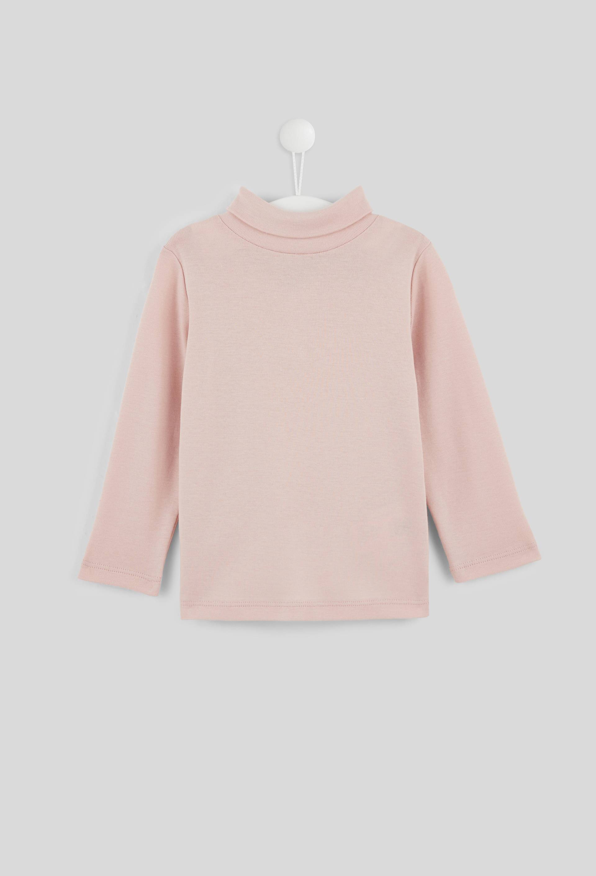 T-shirt manches longues col roulé uni en coton BIO GOTS ROSE CLAIR