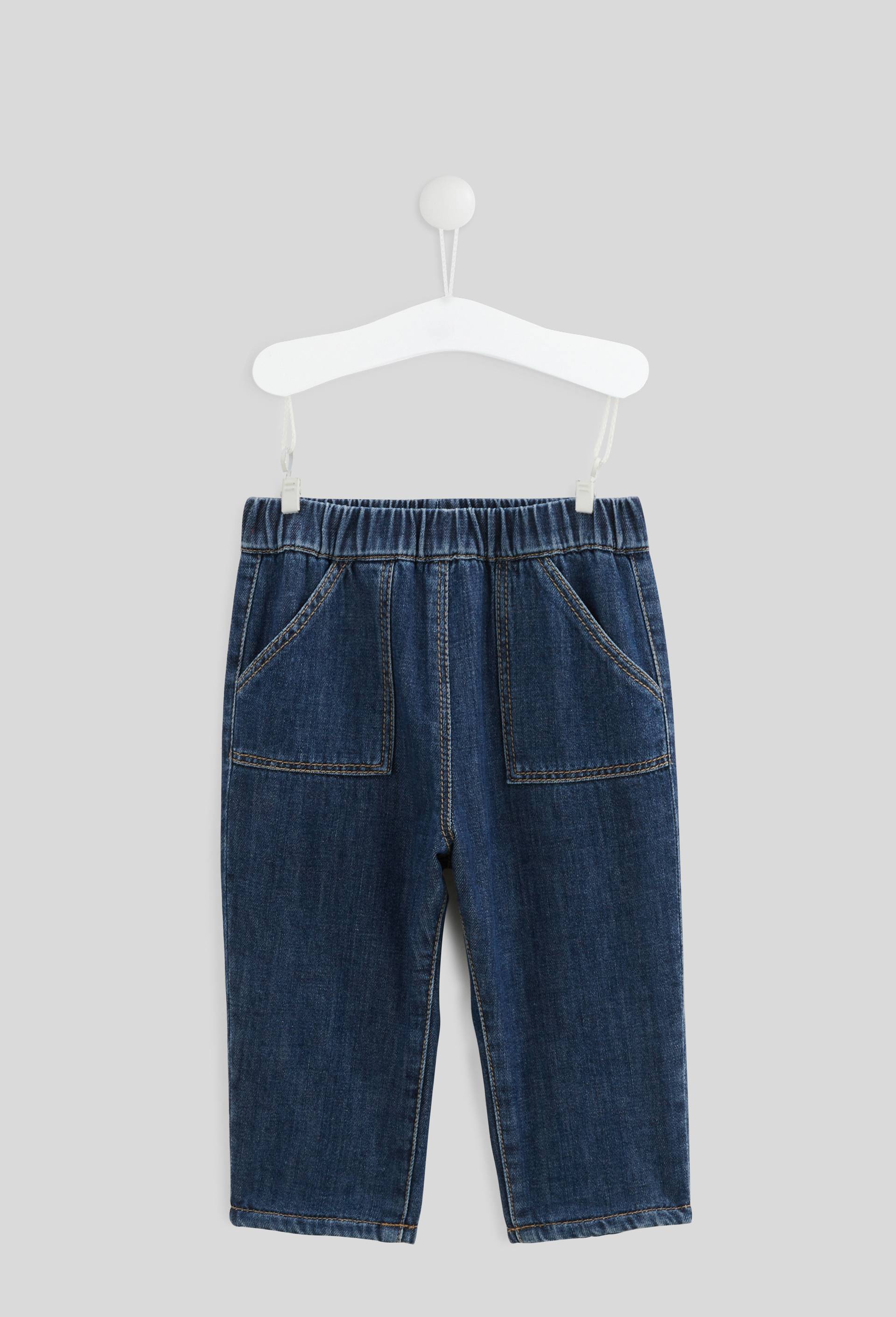 Jean taille élastique doublé en coton, BLEU, large image number 0