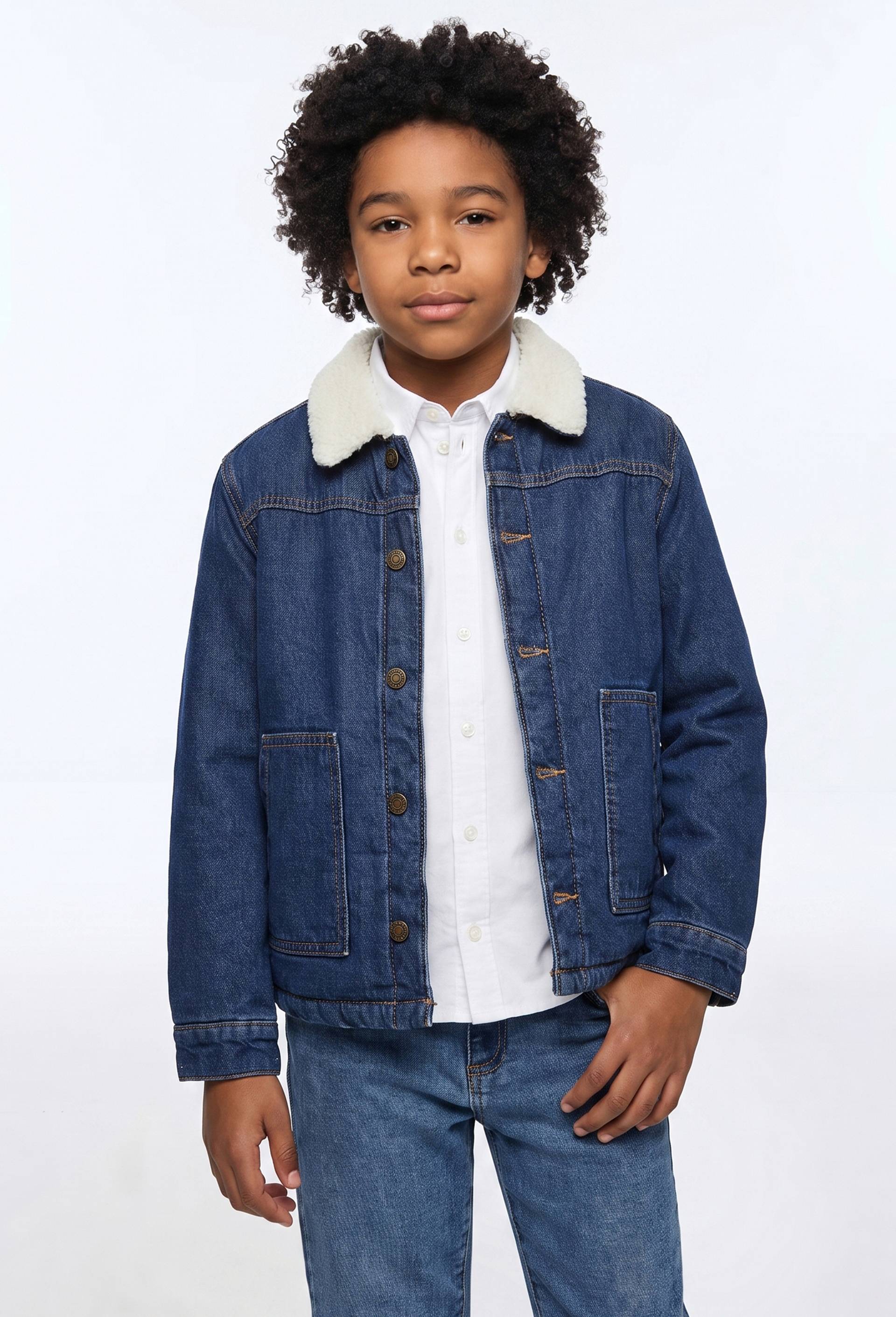 Veste en jean col et doublure en sherpa en coton, Bleu, large image number 0
