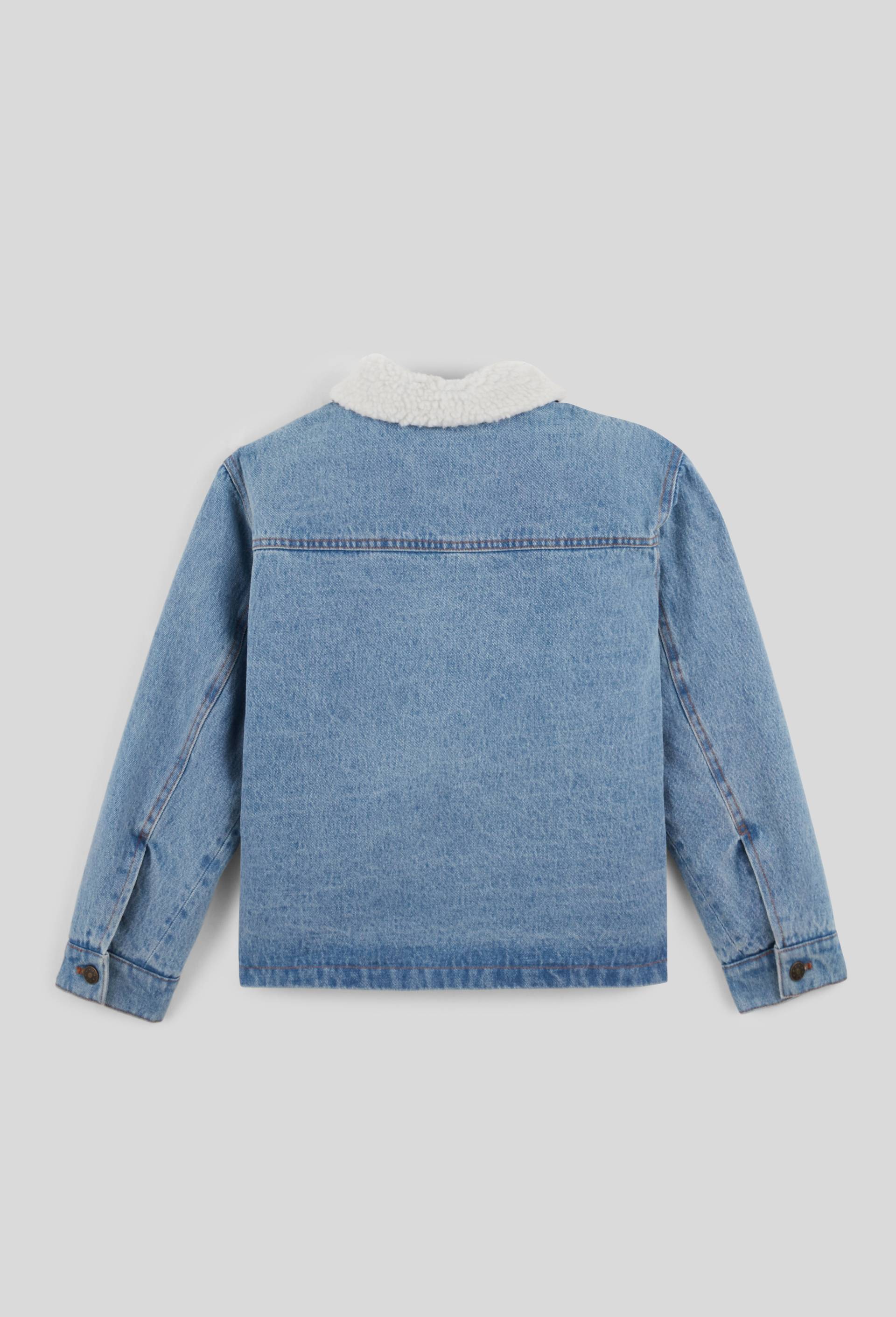 Veste en jean col et doublure en sherpa en coton, Bleu, large image number 1