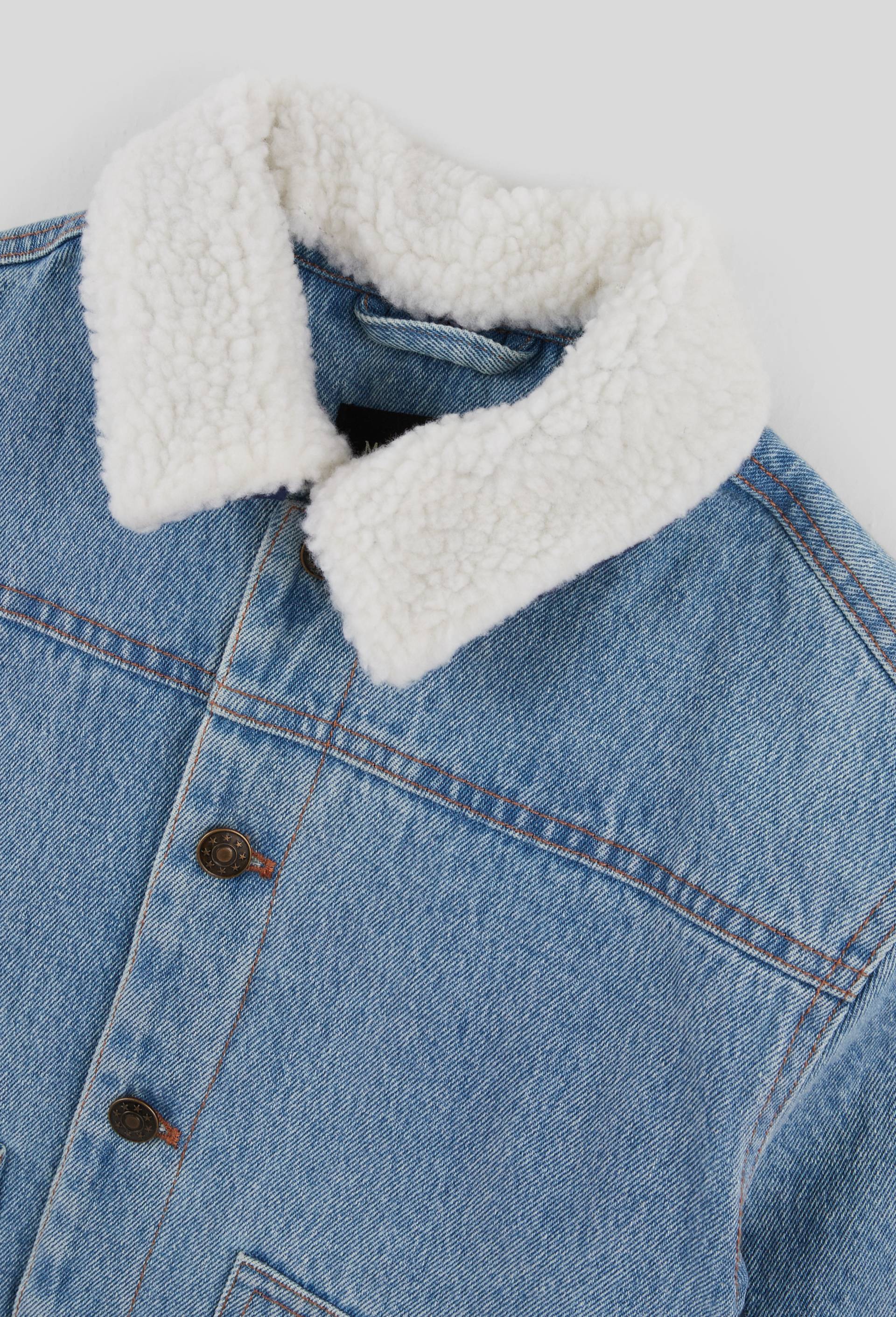 Veste en jean col et doublure en sherpa en coton, Bleu, large image number 2