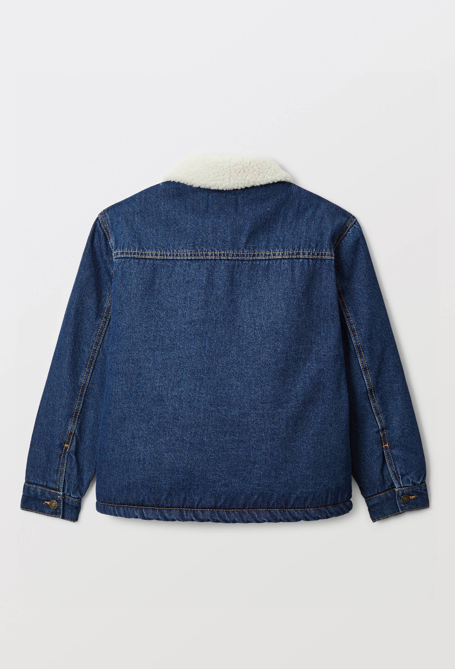 Veste en jean col et doublure en sherpa en coton, Bleu, large image number 2