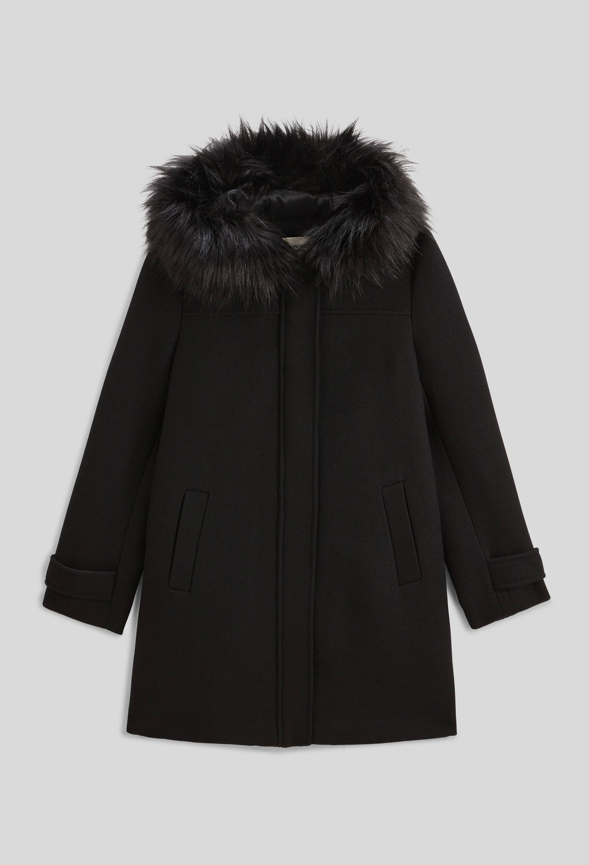 Manteau ouverture zippée à capuche contenant de la laine NOIR pour