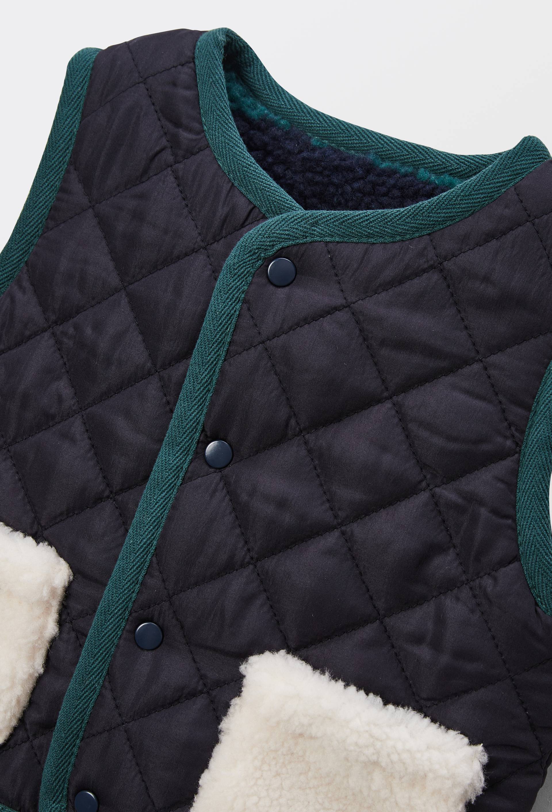 Gilet sans manches réversible rayé et uni en sherpa, Vert foncé, large image number 2