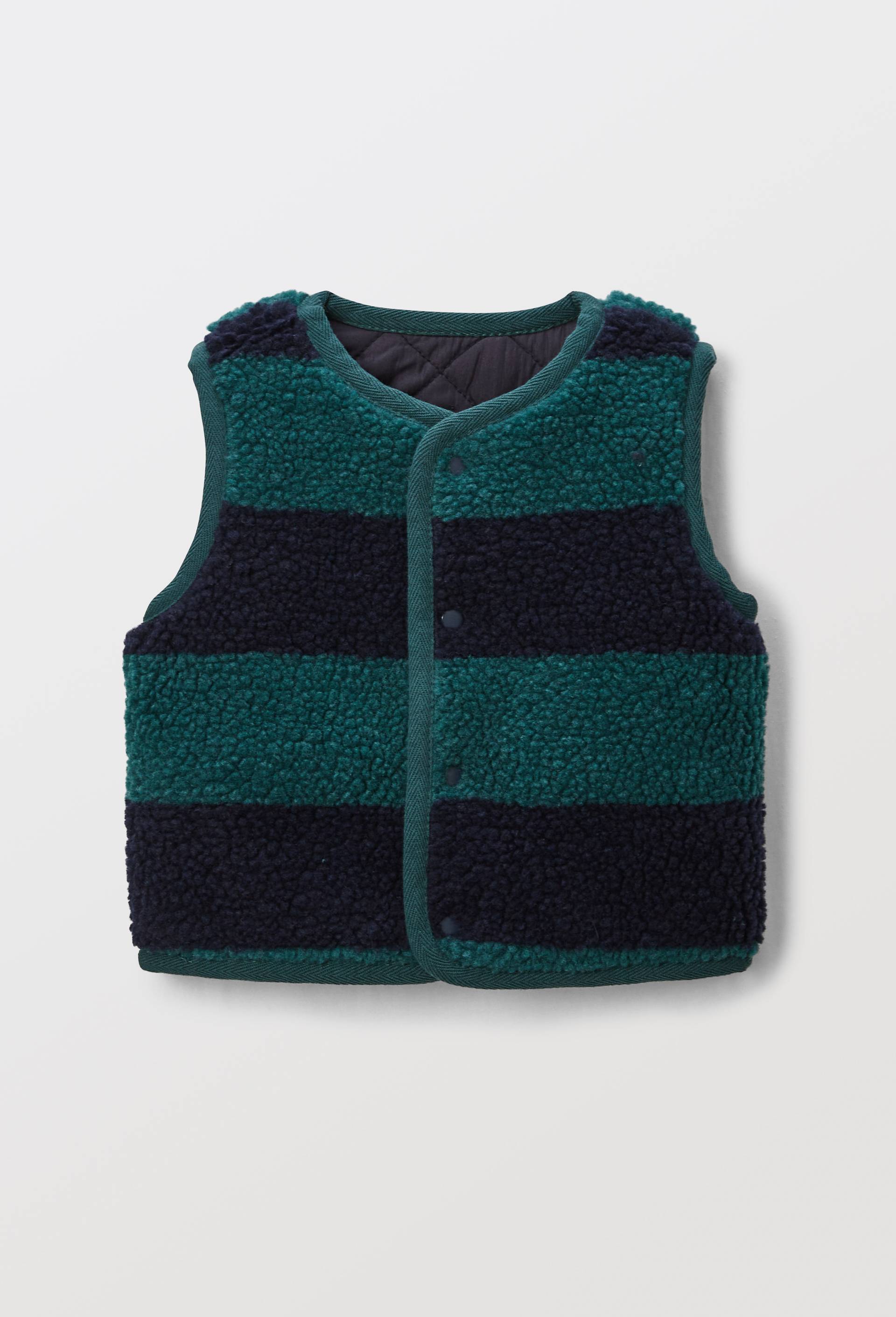 Gilet sans manches réversible rayé et uni en sherpa, Vert foncé, large image number 3
