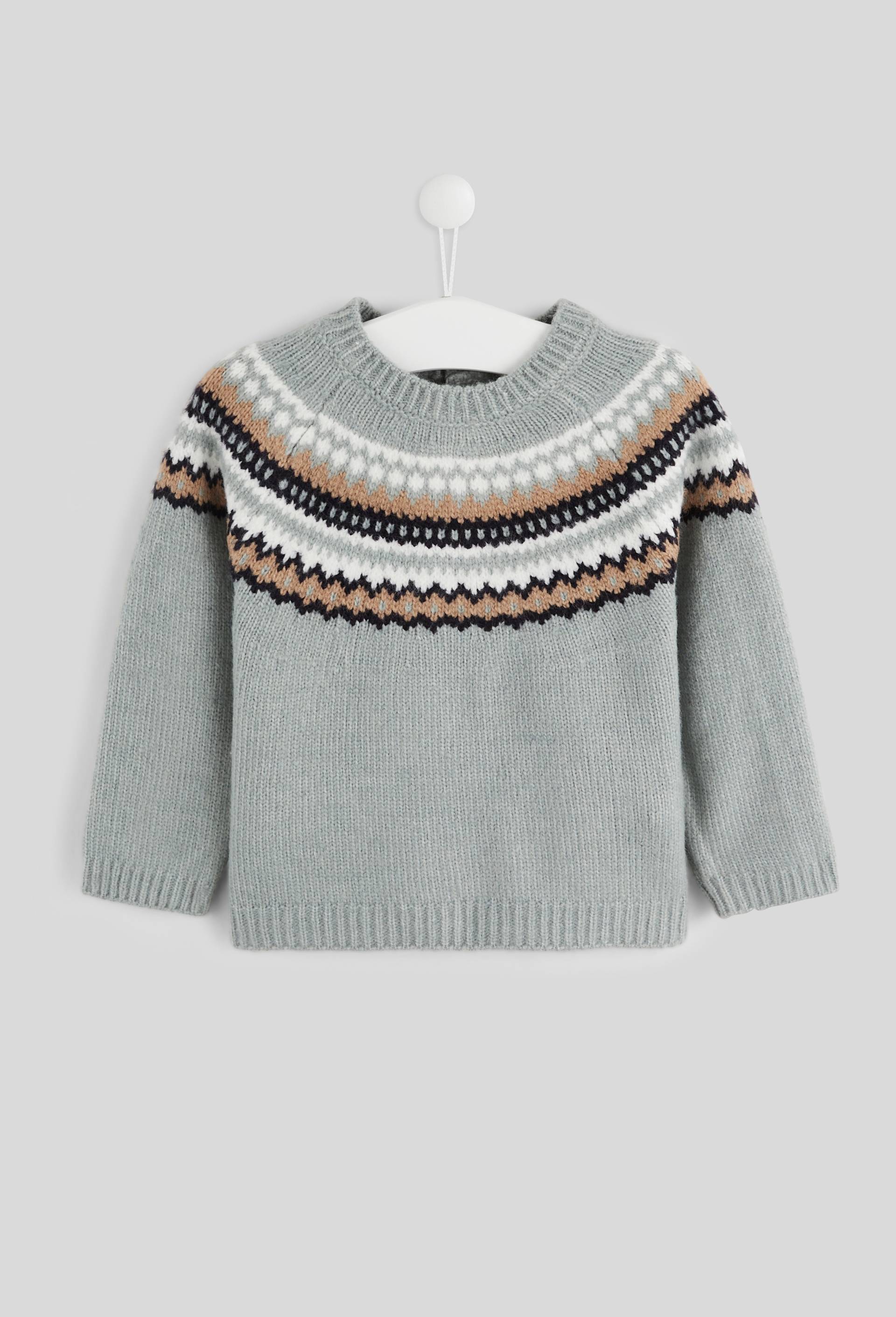 Pull manches longues col rond jacquard, certifi&eacute; OEKO-TEX, Vert, large image number 0.0