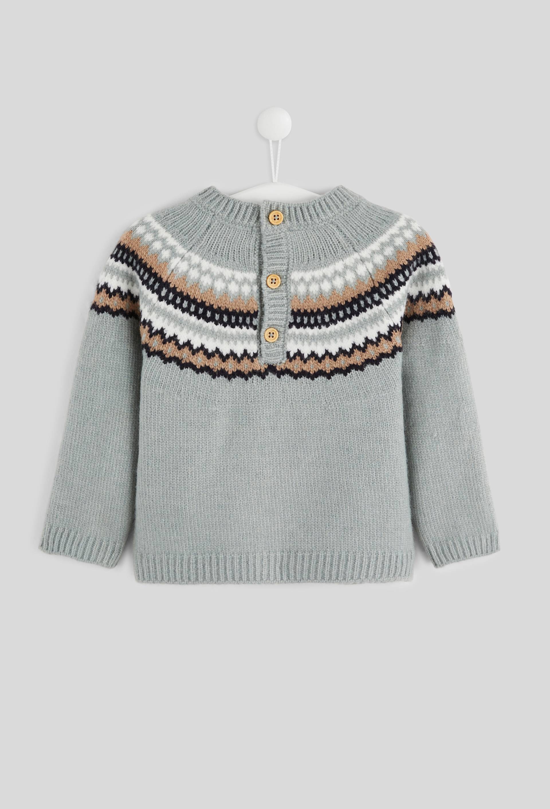 Pull manches longues col rond jacquard, certifi&eacute; OEKO-TEX, Vert, large image number 1
