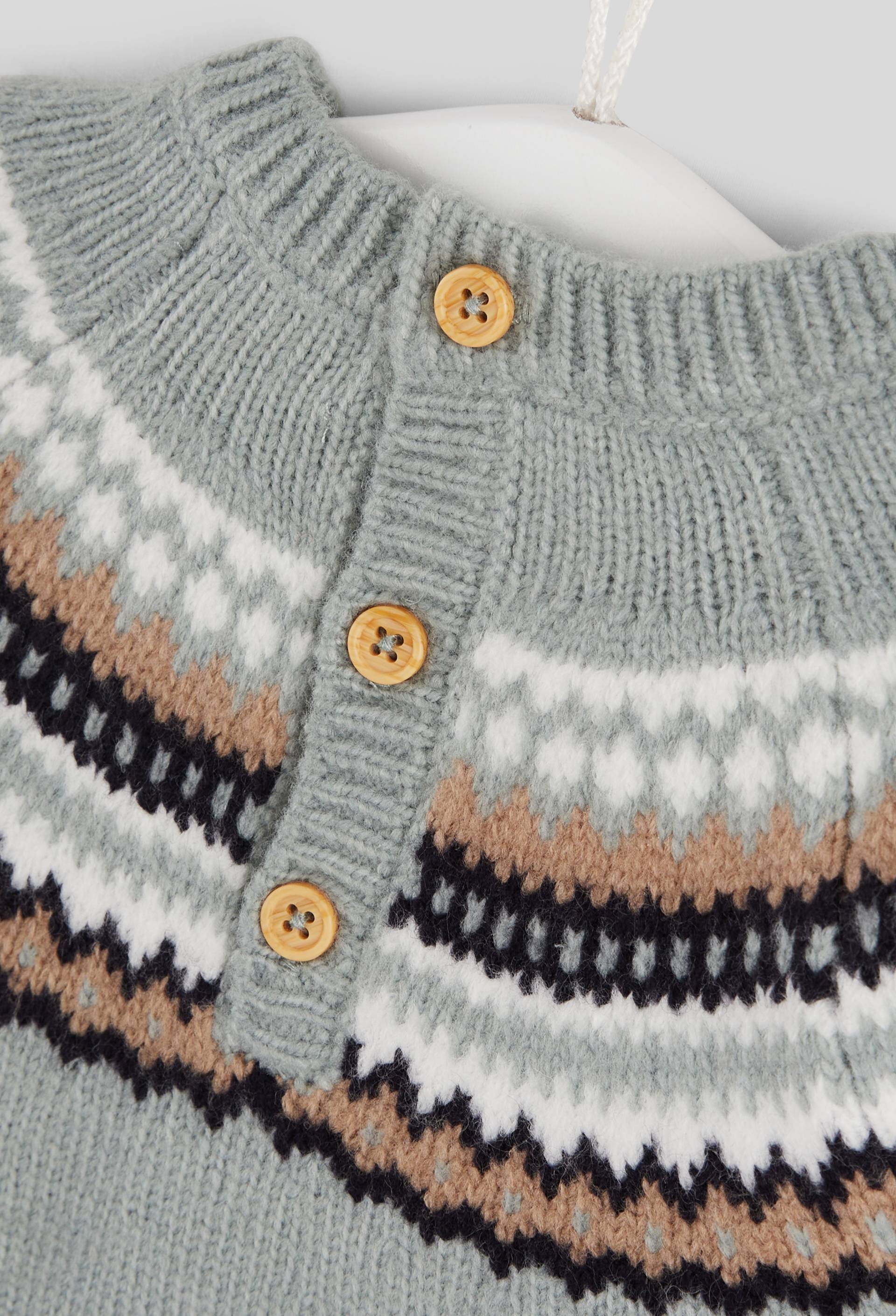 Pull manches longues col rond jacquard, certifi&eacute; OEKO-TEX, Vert, large image number 2
