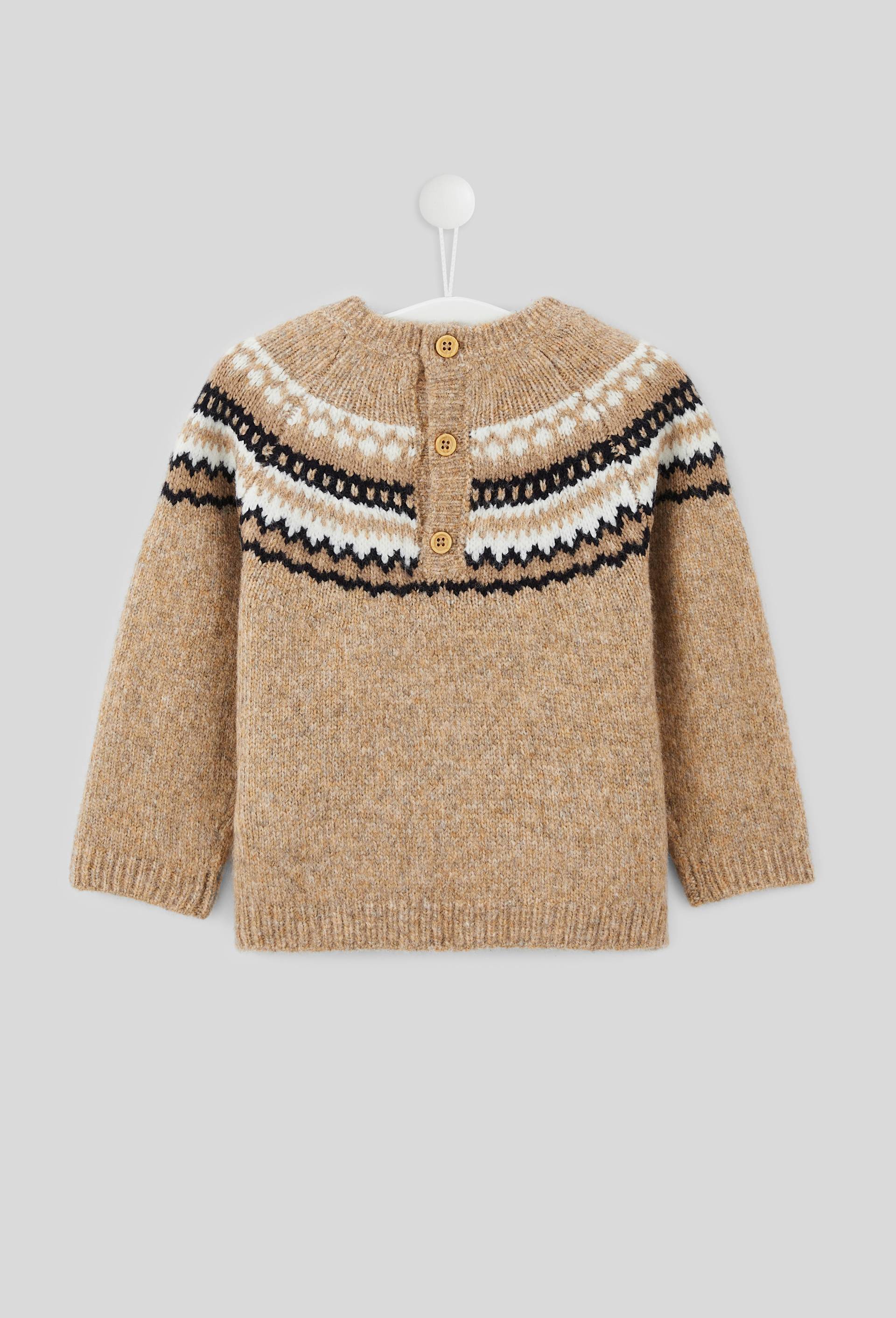 Pull manches longues col rond jacquard, certifi&eacute; OEKO-TEX, Beige, large image number 1.0