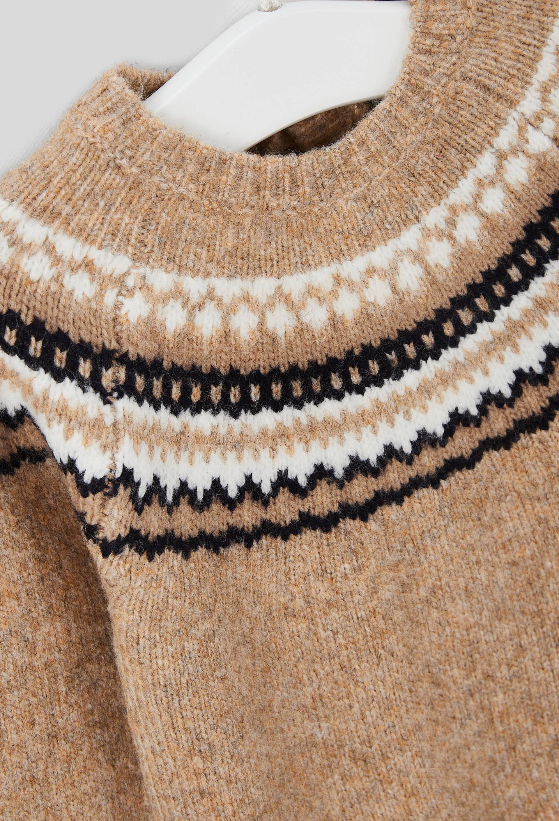 Pull manches longues col rond jacquard, certifi&eacute; OEKO-TEX, Beige, large image number 2.0