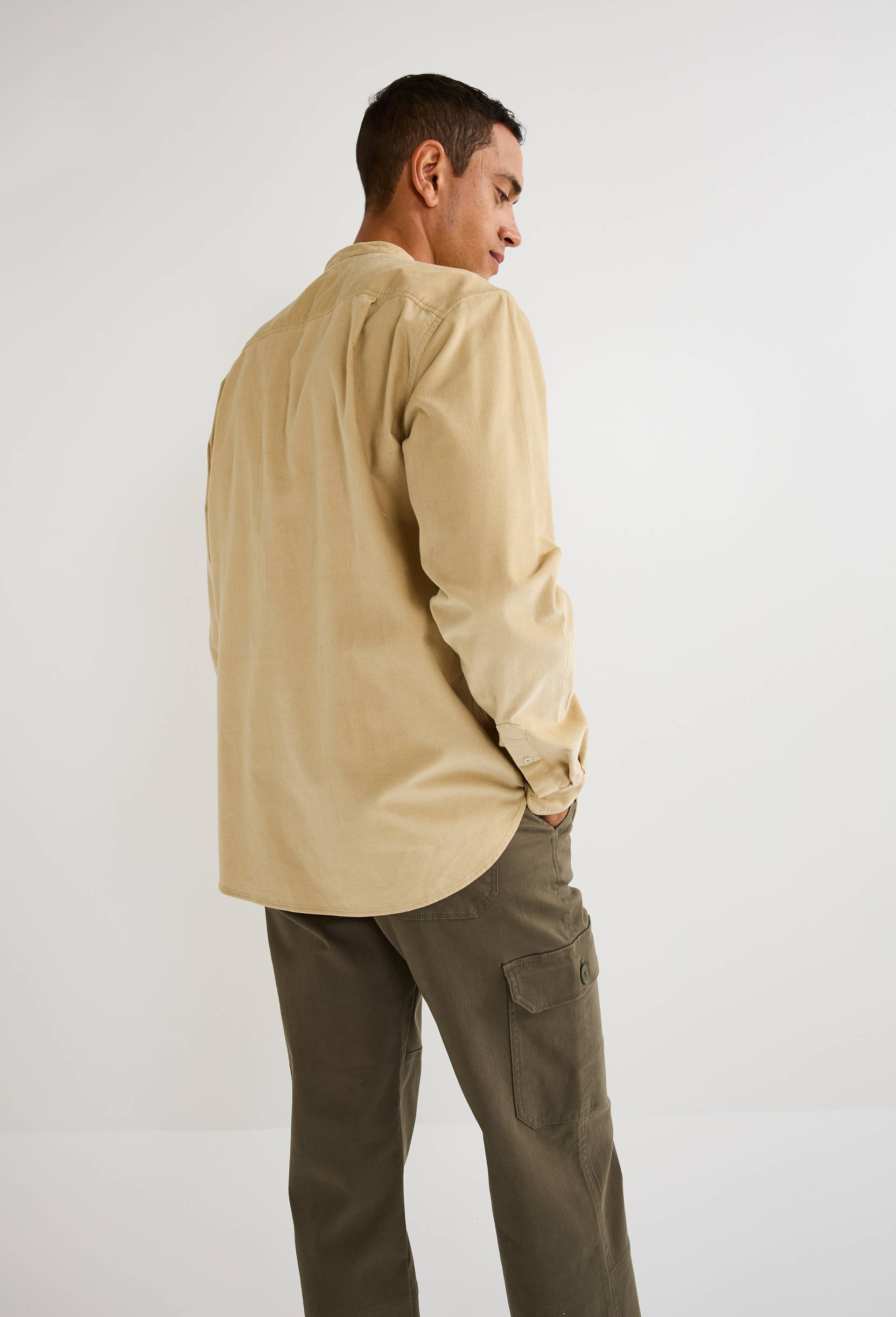 Chemise col mao en velours en coton BIO, Beige, large image number 1