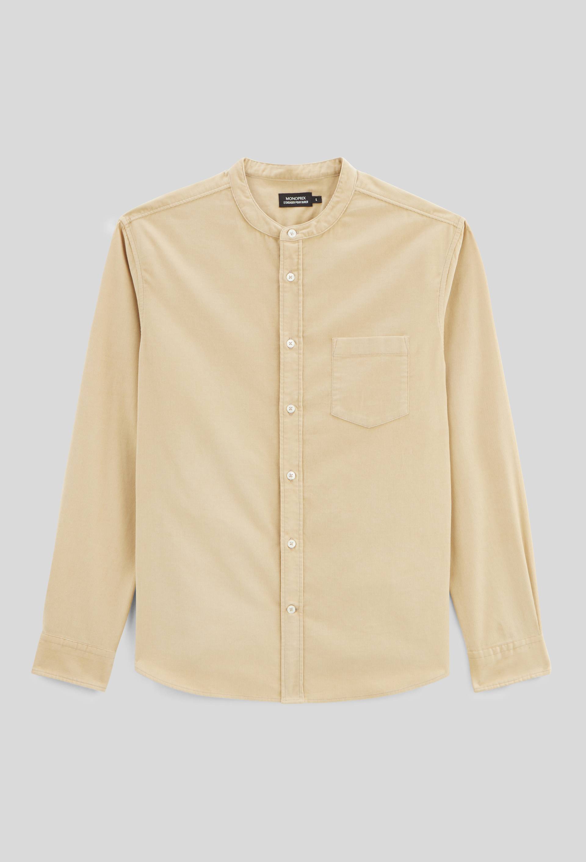 Chemise col mao en velours en coton BIO, Beige, large image number 2