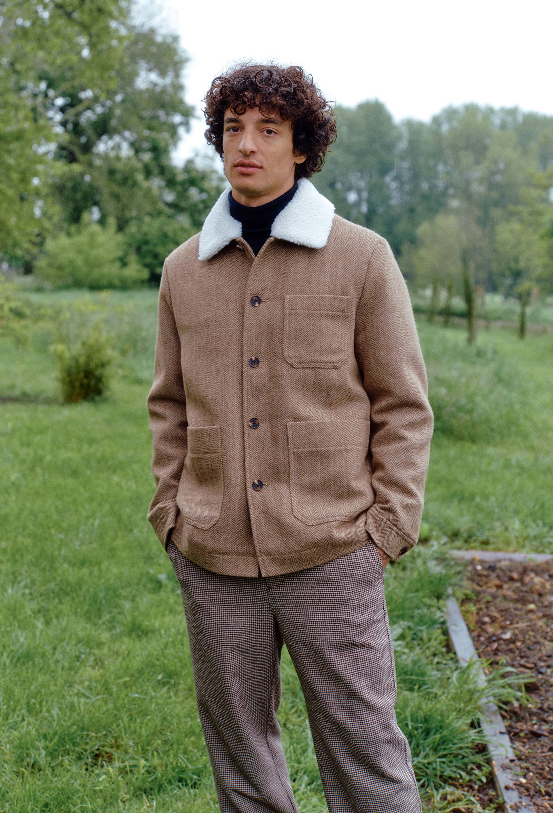 Veste col sherpa contenant de la laine &agrave; chevrons, Beige, large image number 0