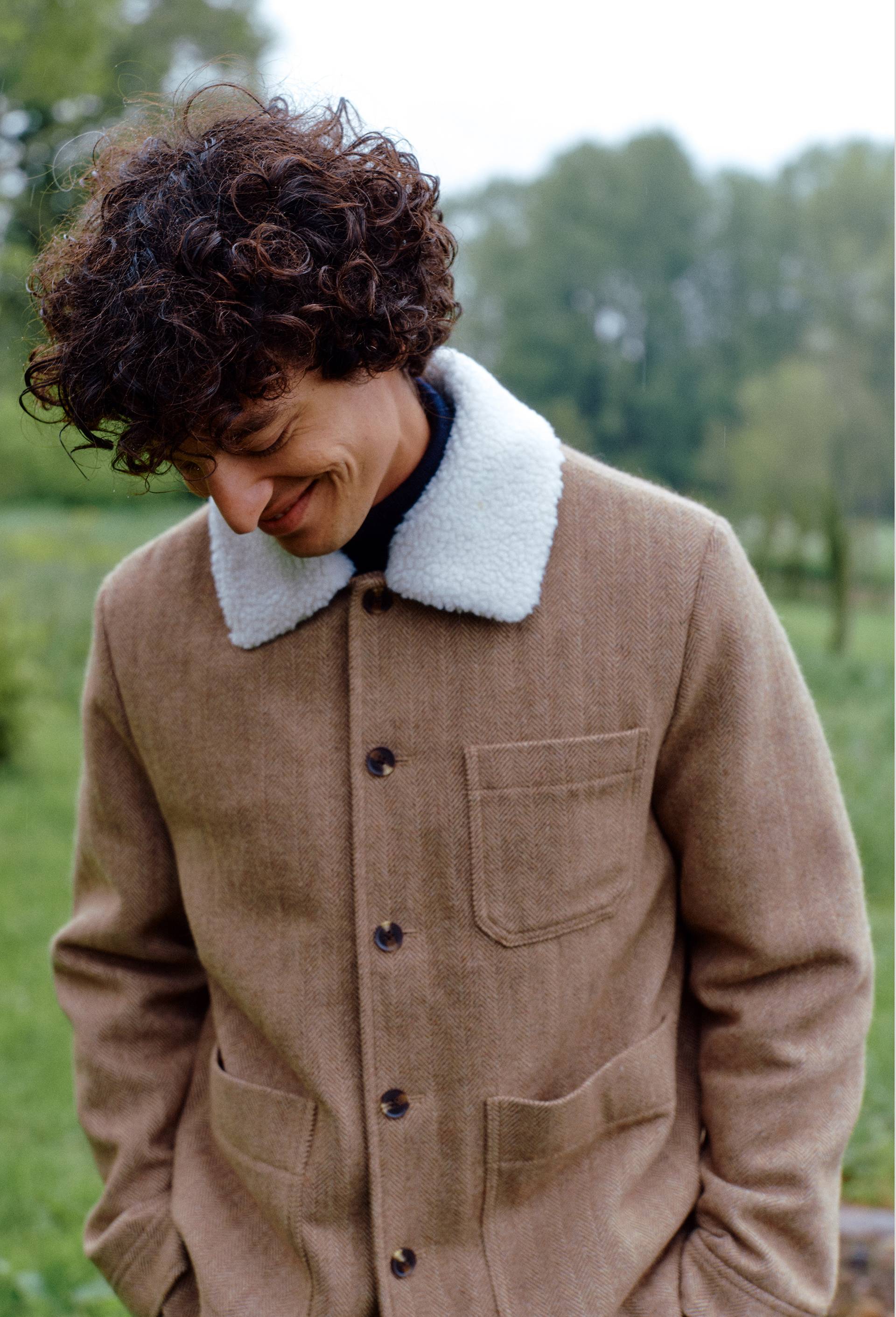 Veste col sherpa contenant de la laine &agrave; chevrons, Beige, large image number 1