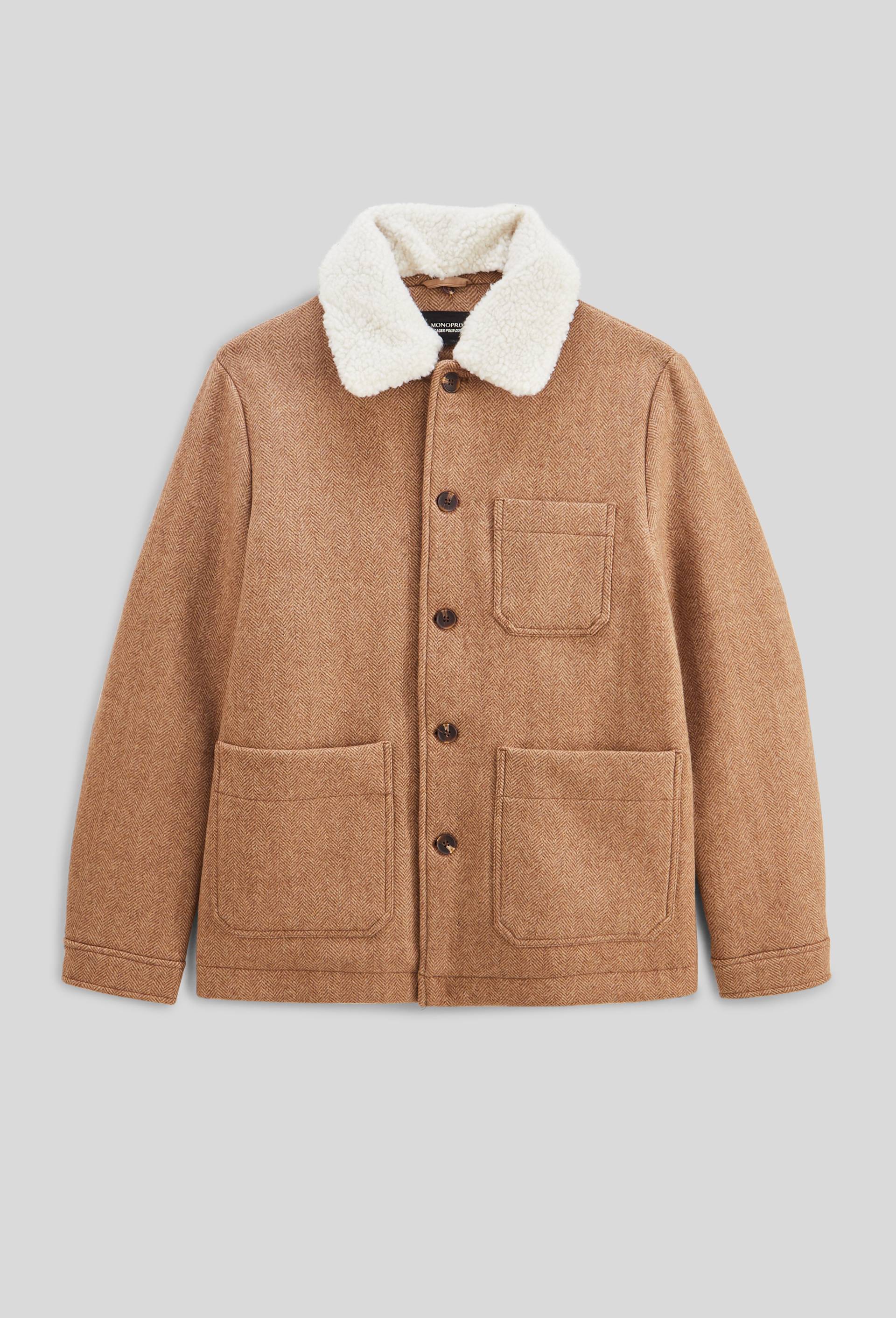 Veste col sherpa contenant de la laine &agrave; chevrons, Beige, large image number 2