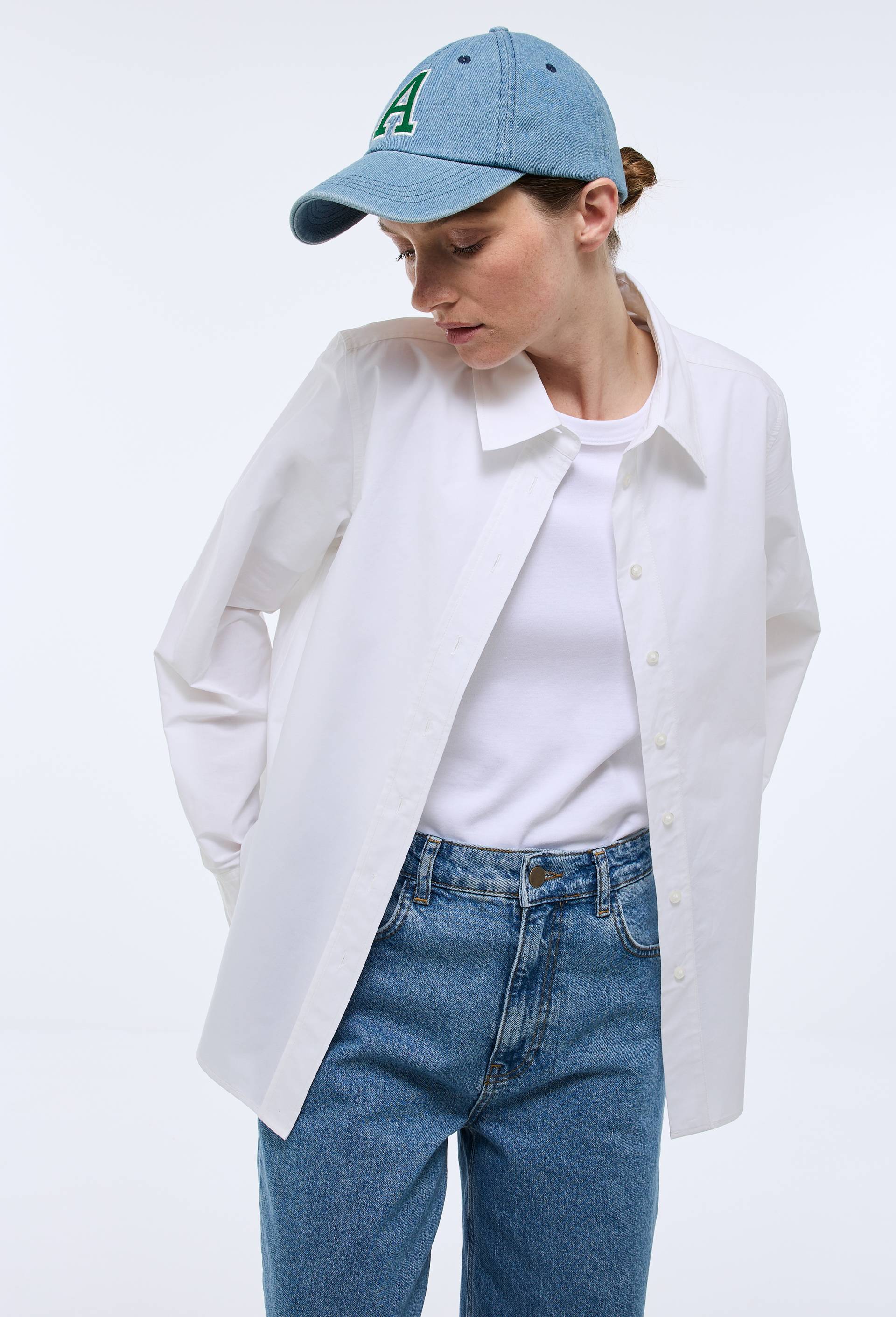 Chemise manches longues unie en coton BIO GOTS, Blanc, swatch image