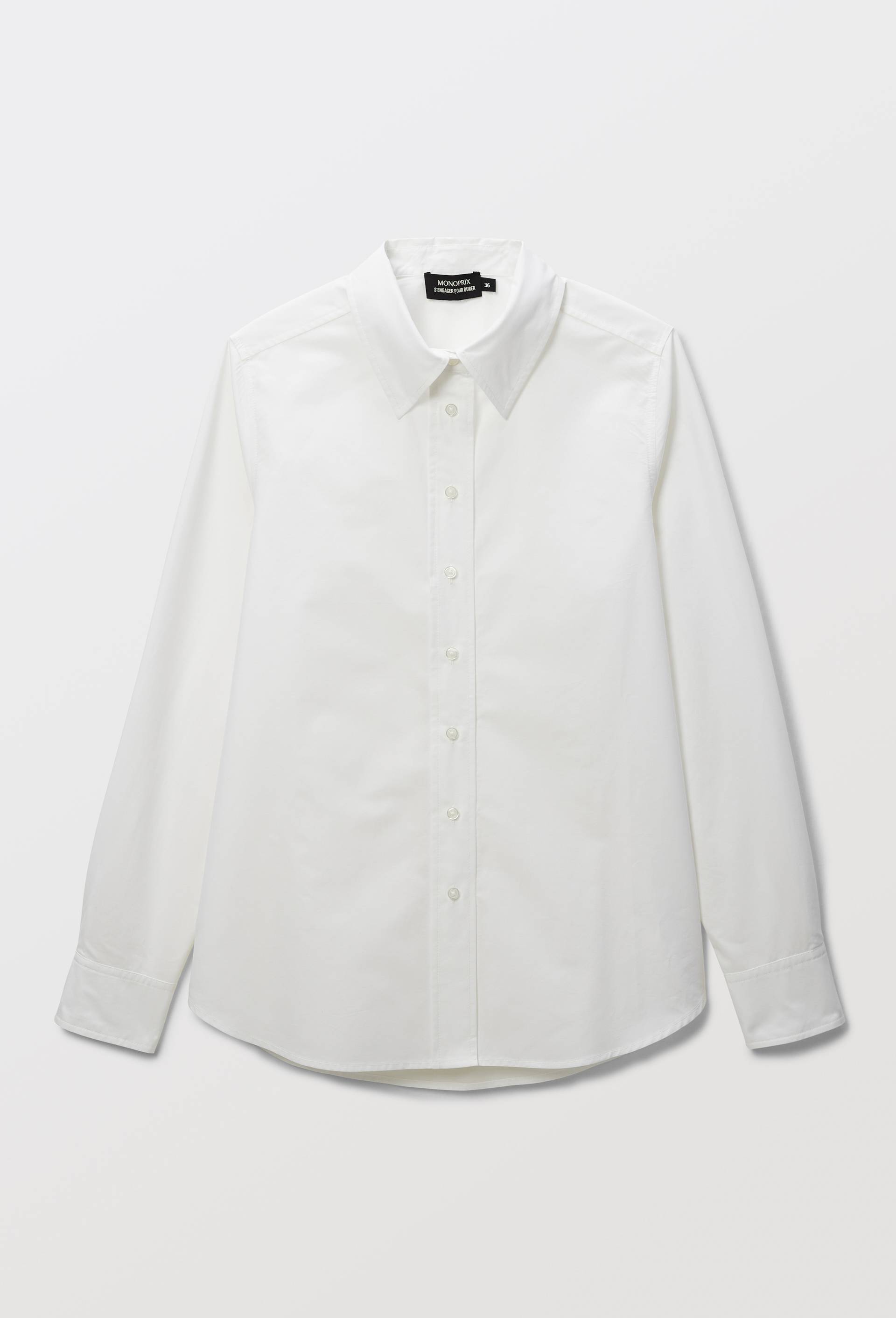 Chemise manches longues unie en coton BIO GOTS, Blanc, large image number 2.0