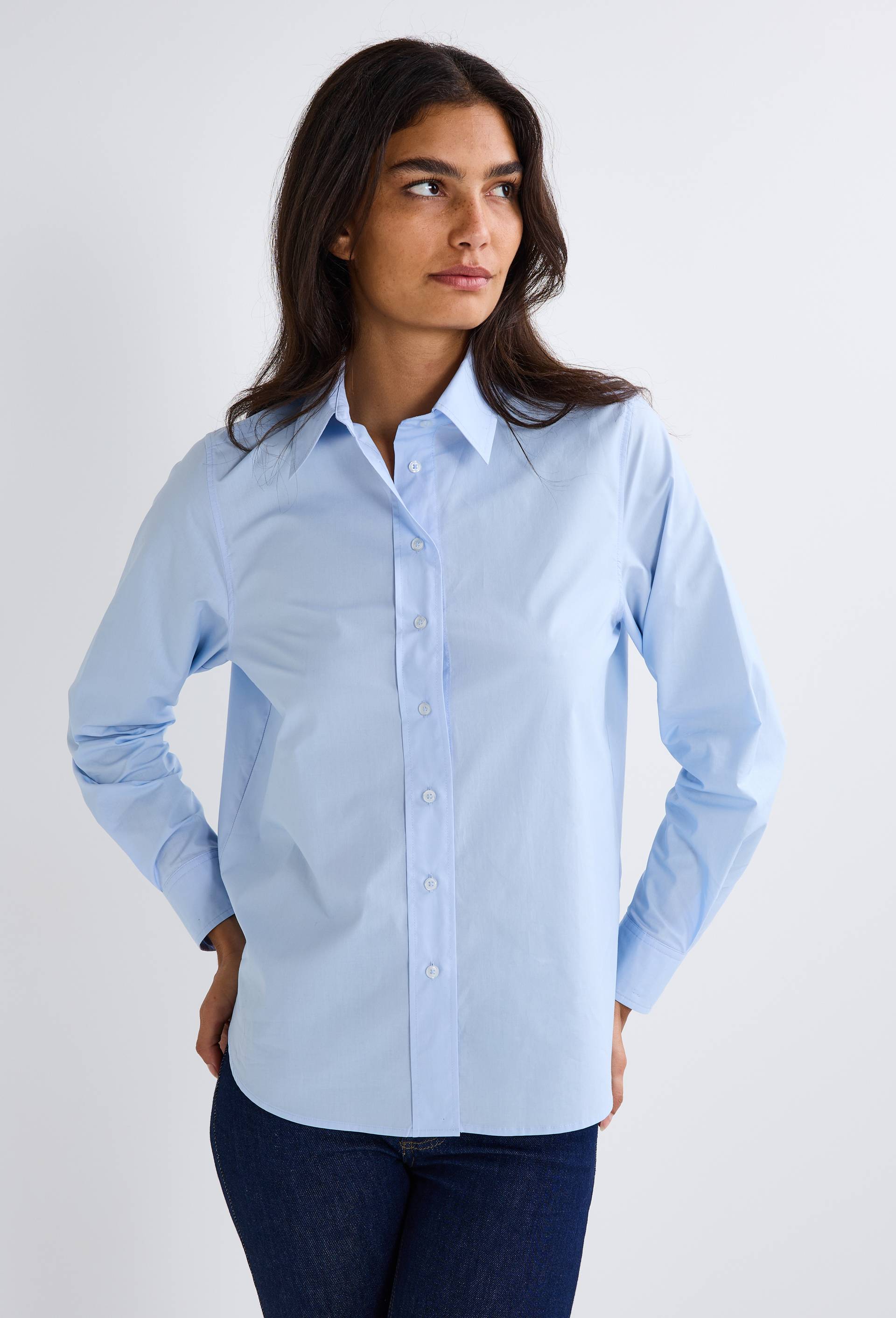 Chemise manches longues unie en coton BIO GOTS, Bleu clair, large image number 0