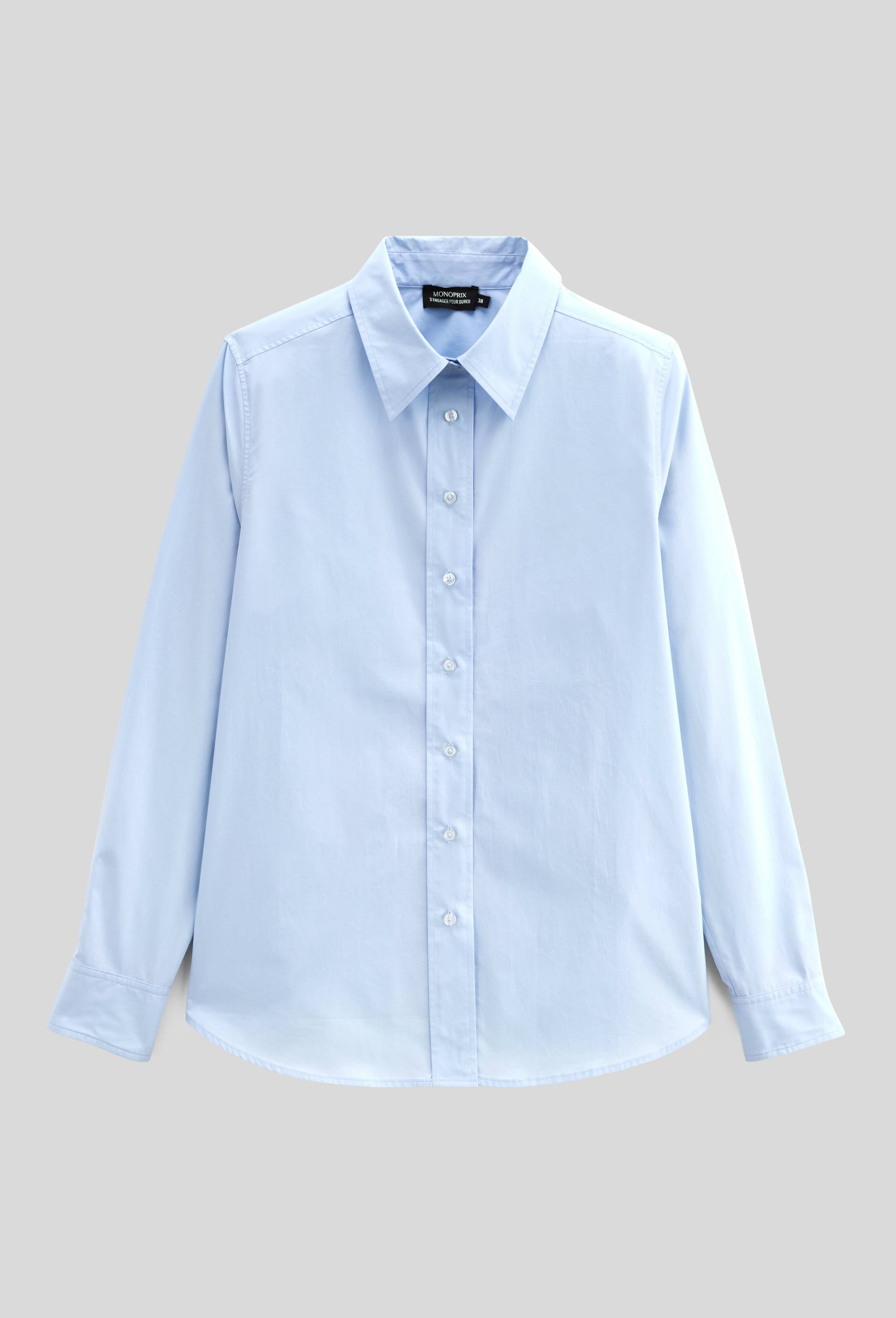 Chemise manches longues unie en coton BIO GOTS, Bleu clair, large image number 2