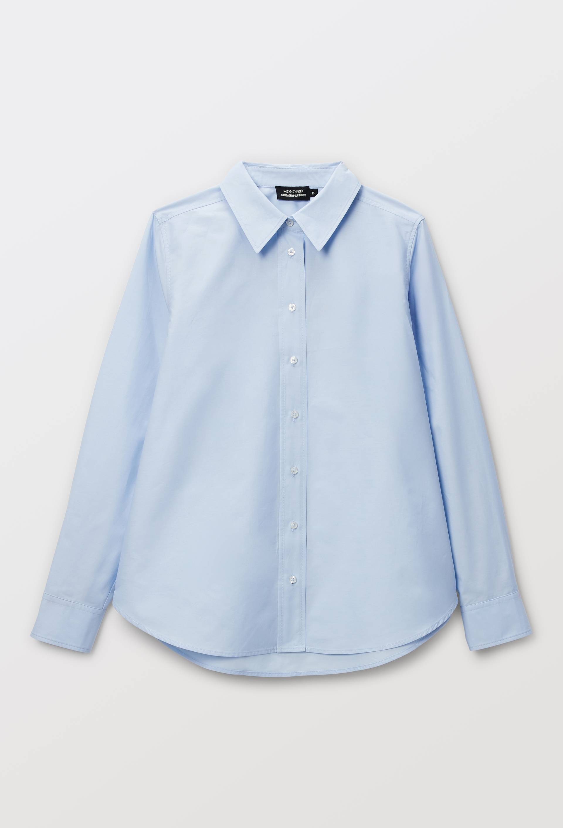 Chemise manches longues unie en coton BIO GOTS, Bleu clair, large image number 2