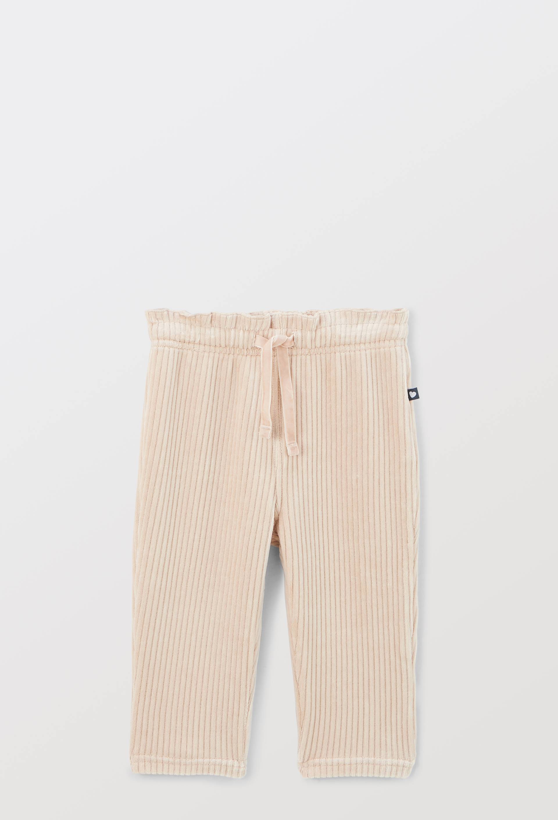 Pantalon taille &eacute;lastique en velours maille uni contenant du coton, Beige clair, large image number 0