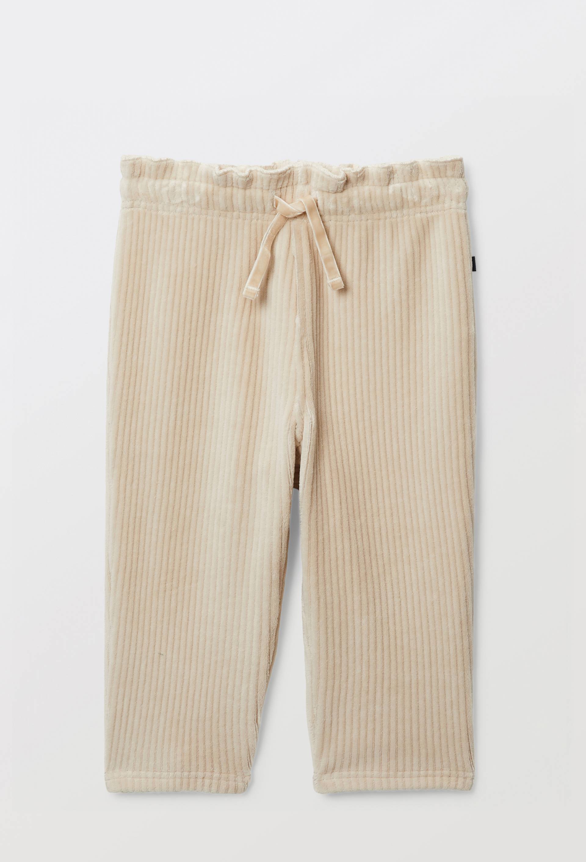 Pantalon taille &eacute;lastique en velours maille uni contenant du coton, Beige clair, large image number 0