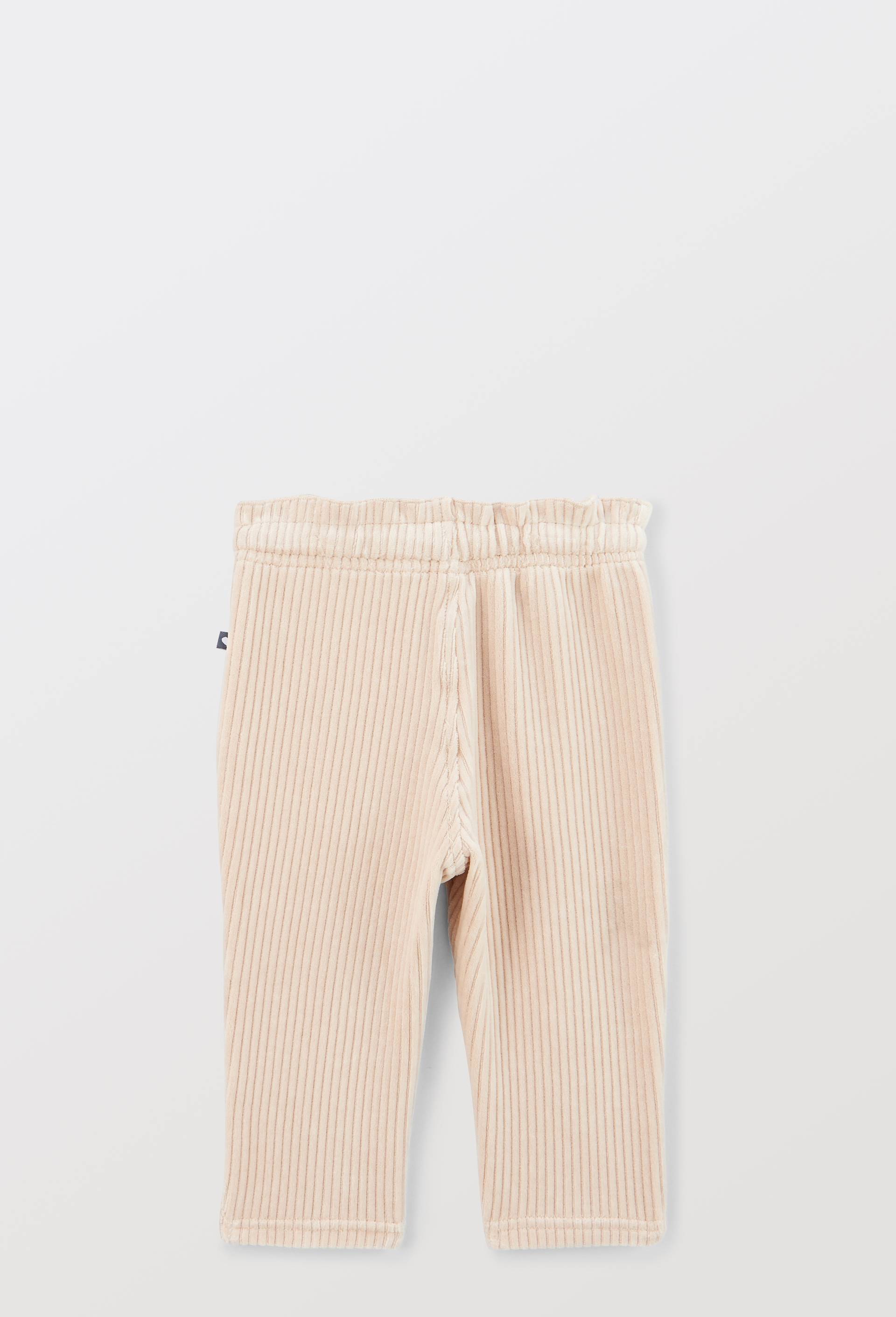 Pantalon taille &eacute;lastique en velours maille uni contenant du coton, Beige clair, large image number 1.0