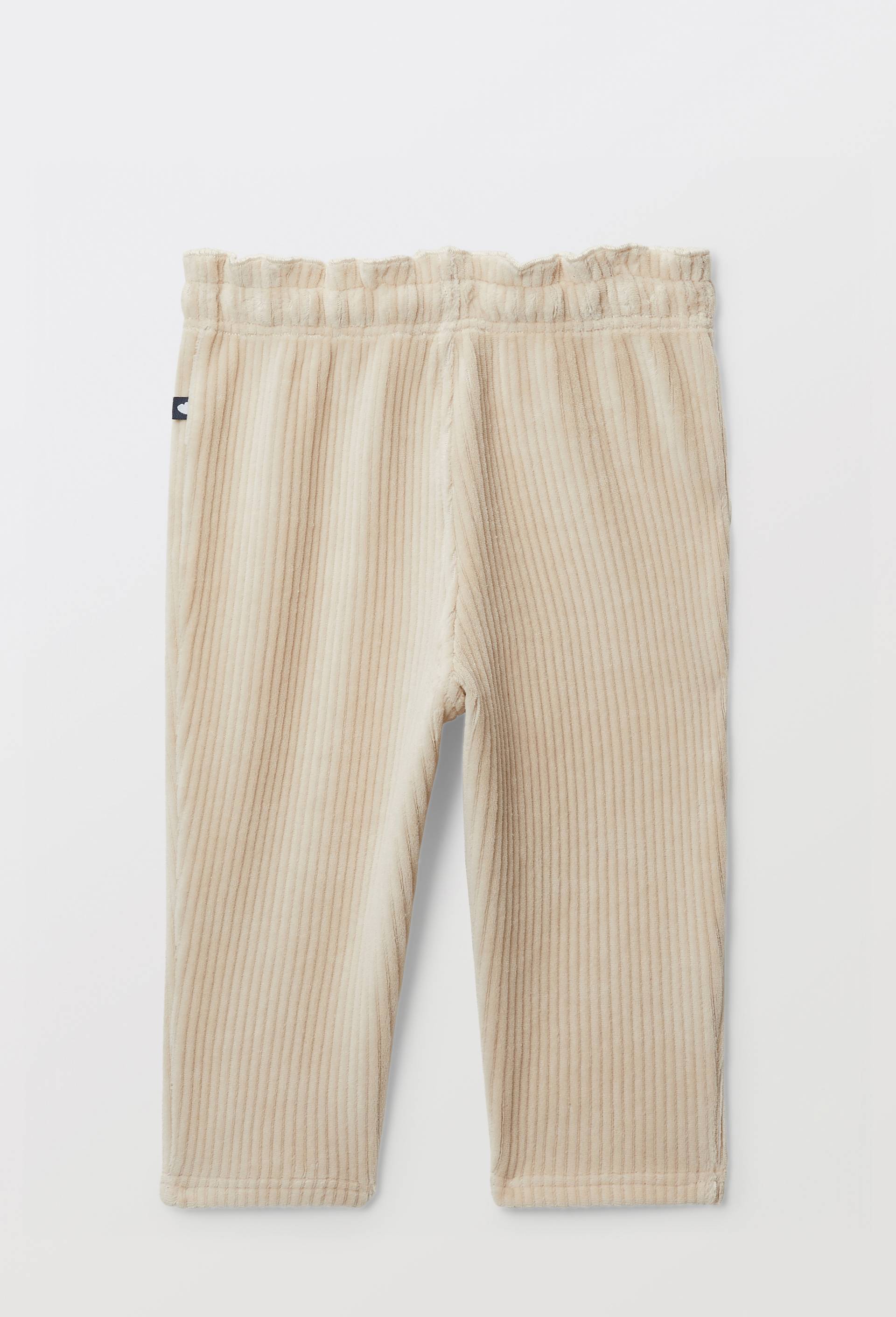 Pantalon taille &eacute;lastique en velours maille uni contenant du coton, Beige clair, large image number 1