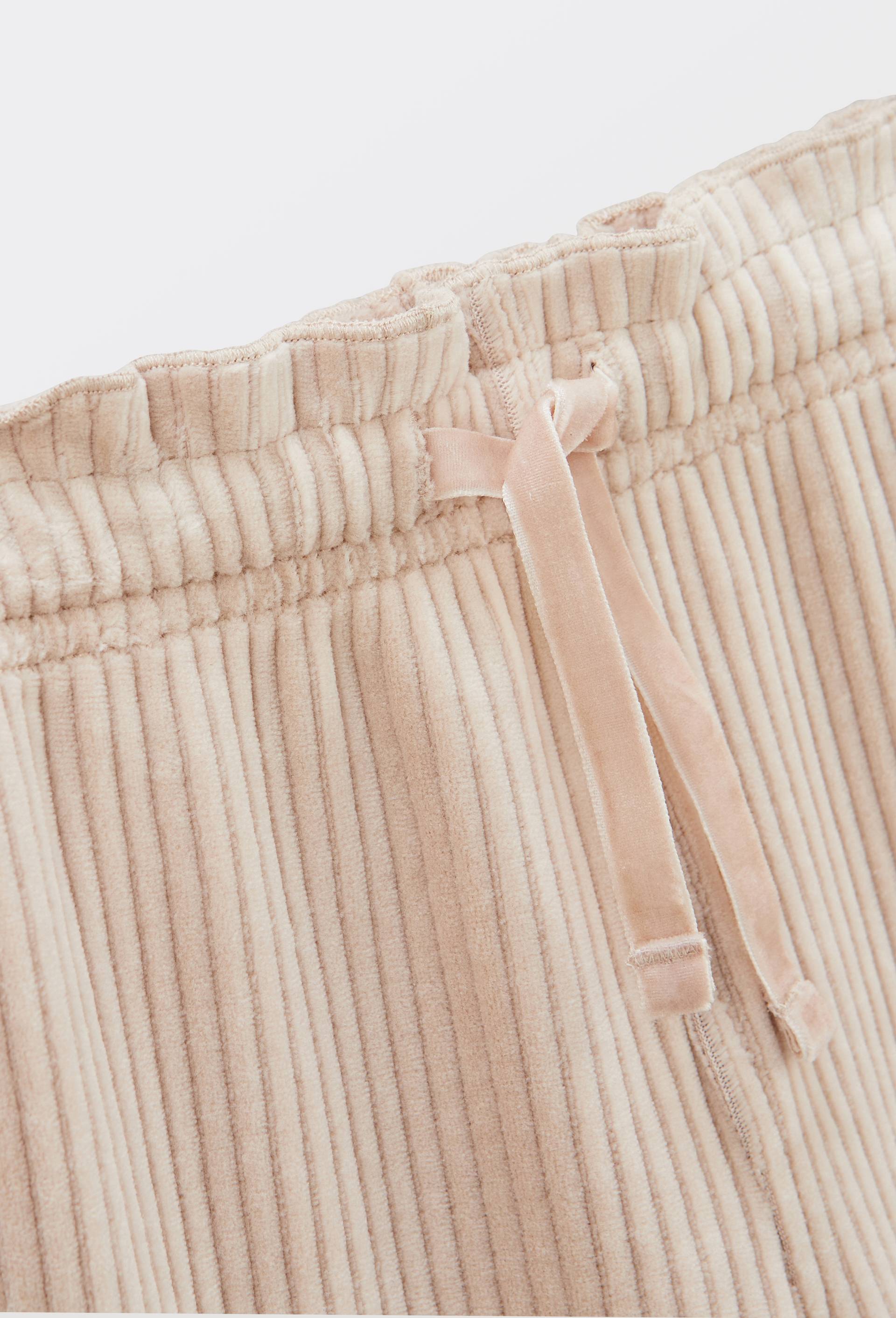Pantalon taille &eacute;lastique en velours maille uni contenant du coton, Beige clair, large image number 2.0