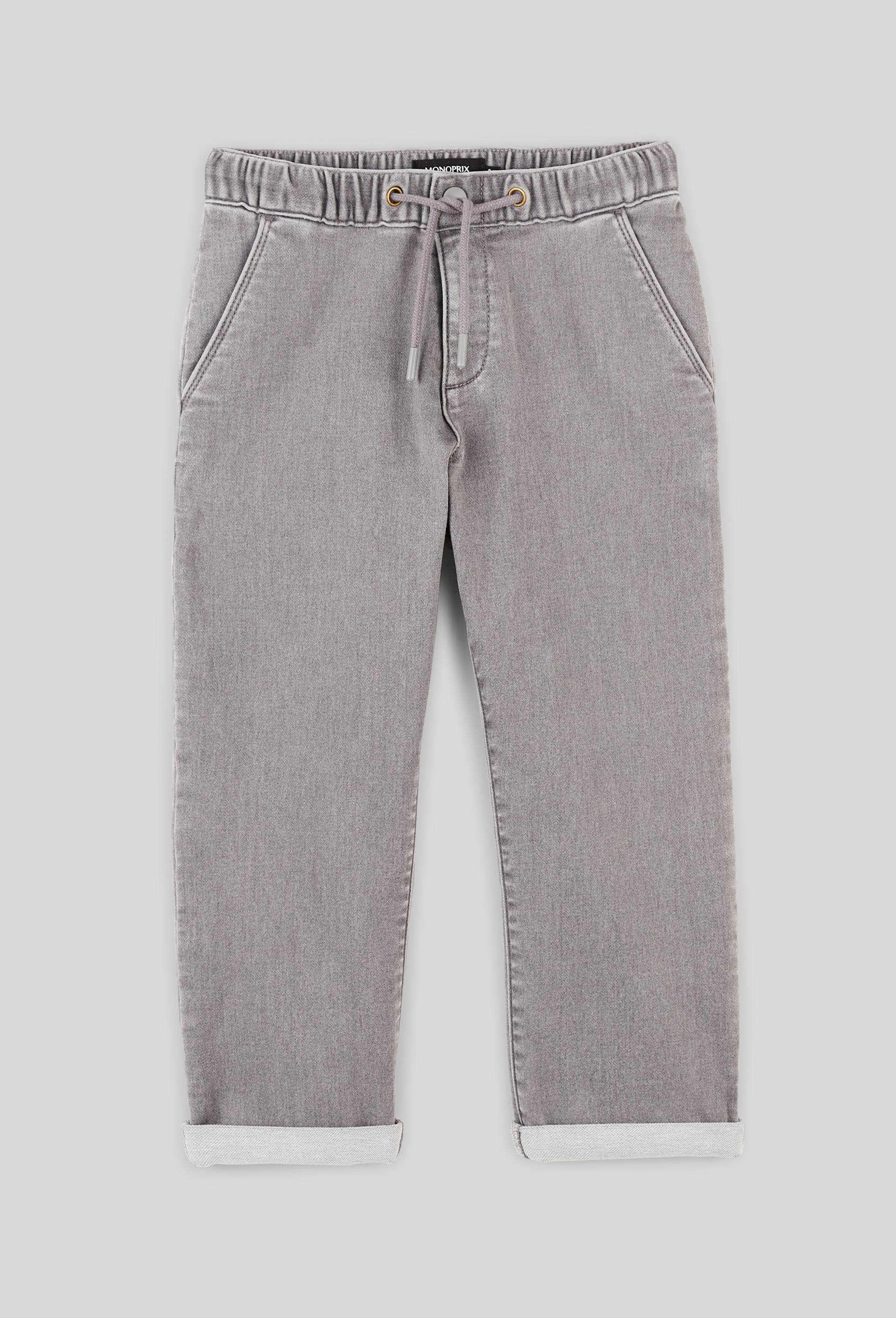 Jean droit taille &eacute;lastiqu&eacute;e contenant du coton, Gris fonc&eacute;, large image number 0