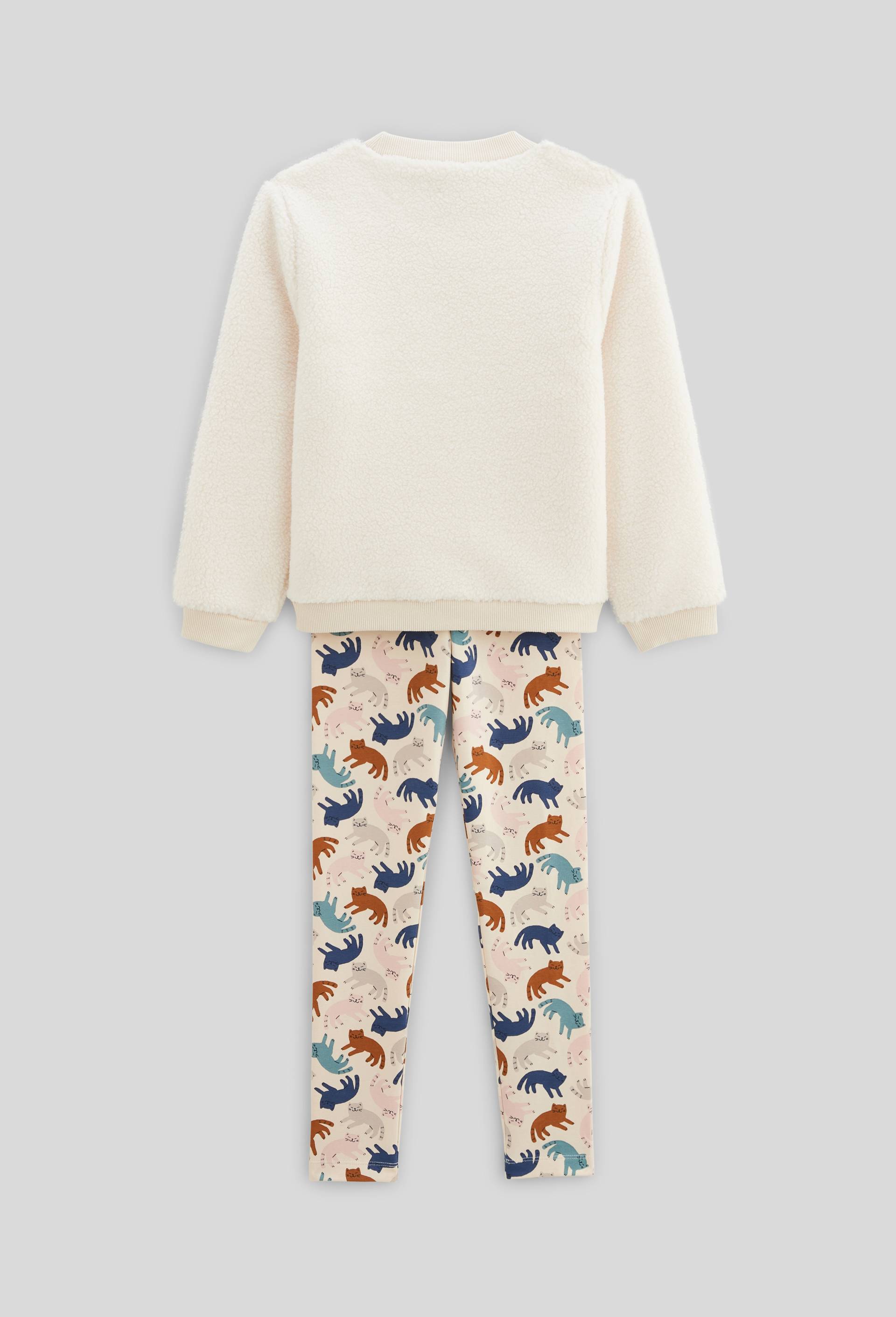 Pyjama manches longues effet sherpa avec broderie en coton, Beige clair, large image number 2